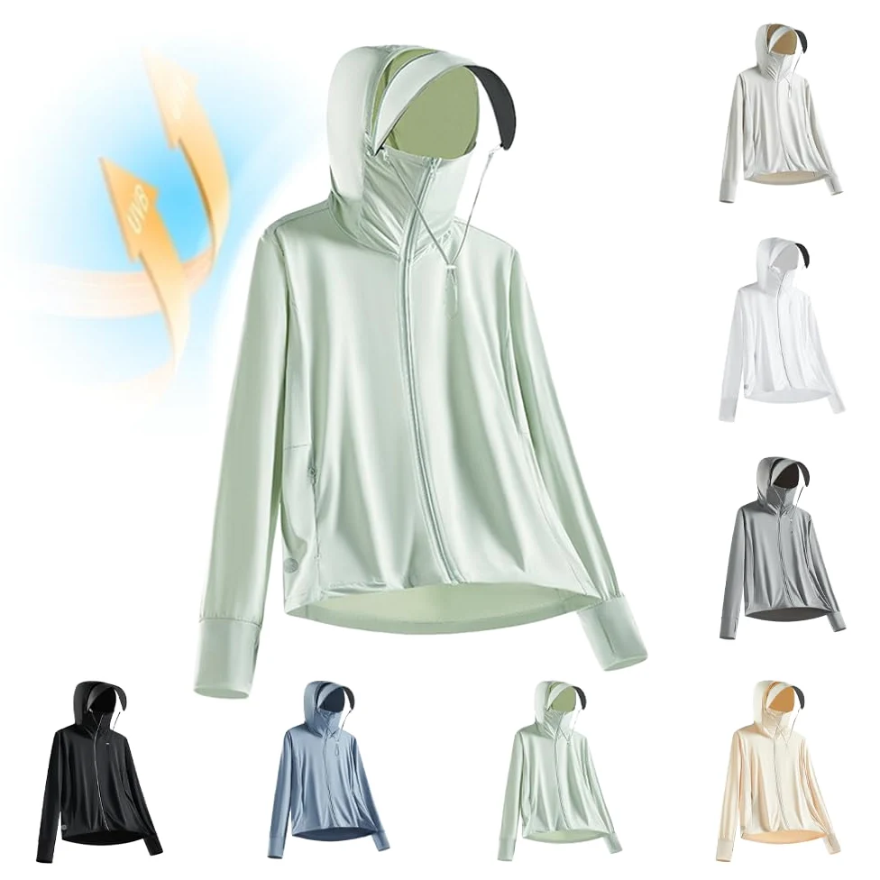 Camisas de sol para hombre en verano de manga larga de seda de hielo, ropa de protección solar UPF 100+ protección solar UV traje de pesca