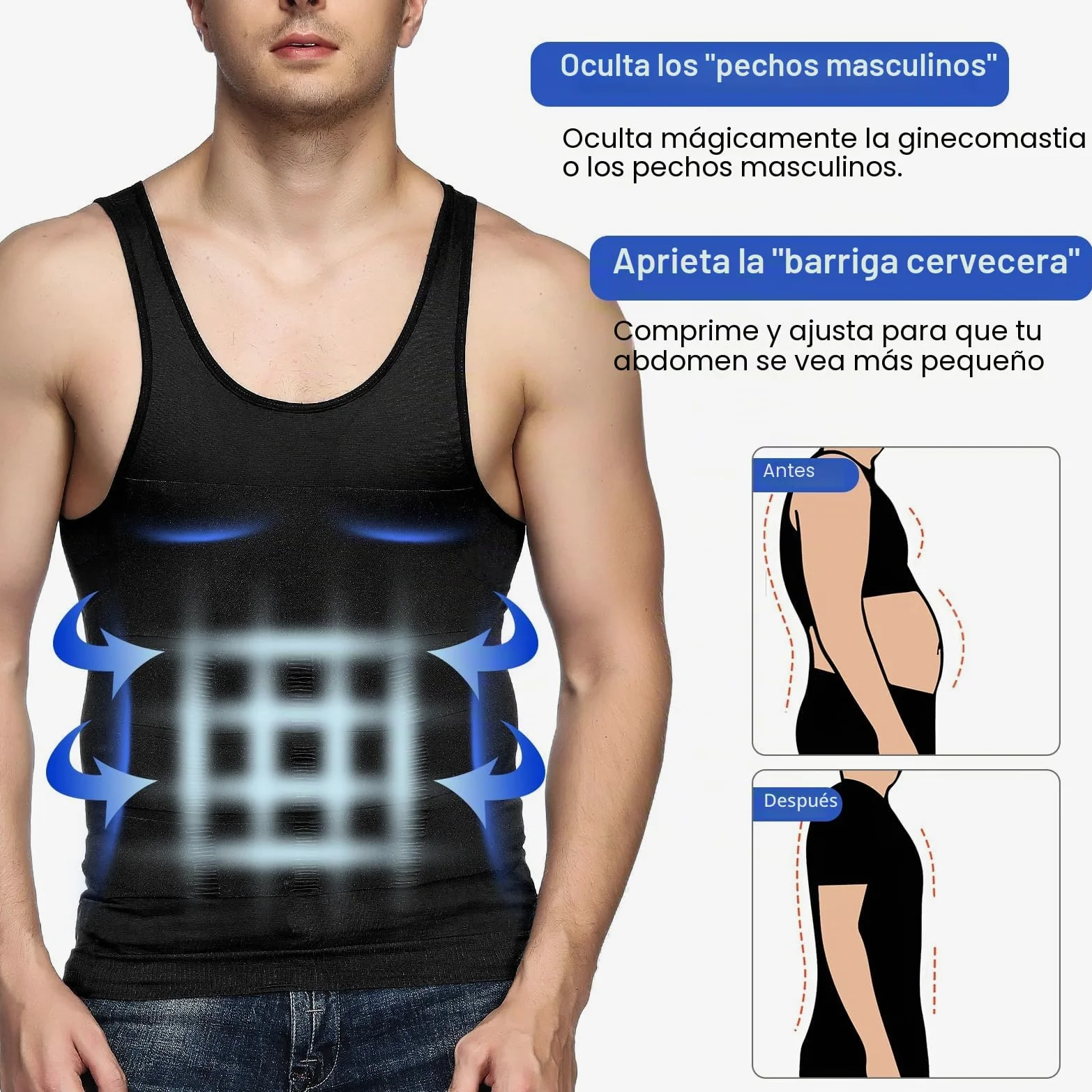 Odoland Paquete de 3 camisetas moldeadoras de cuerpo para hombre, capa base, color negro, blanco y blanco, talla XXL, Blanco