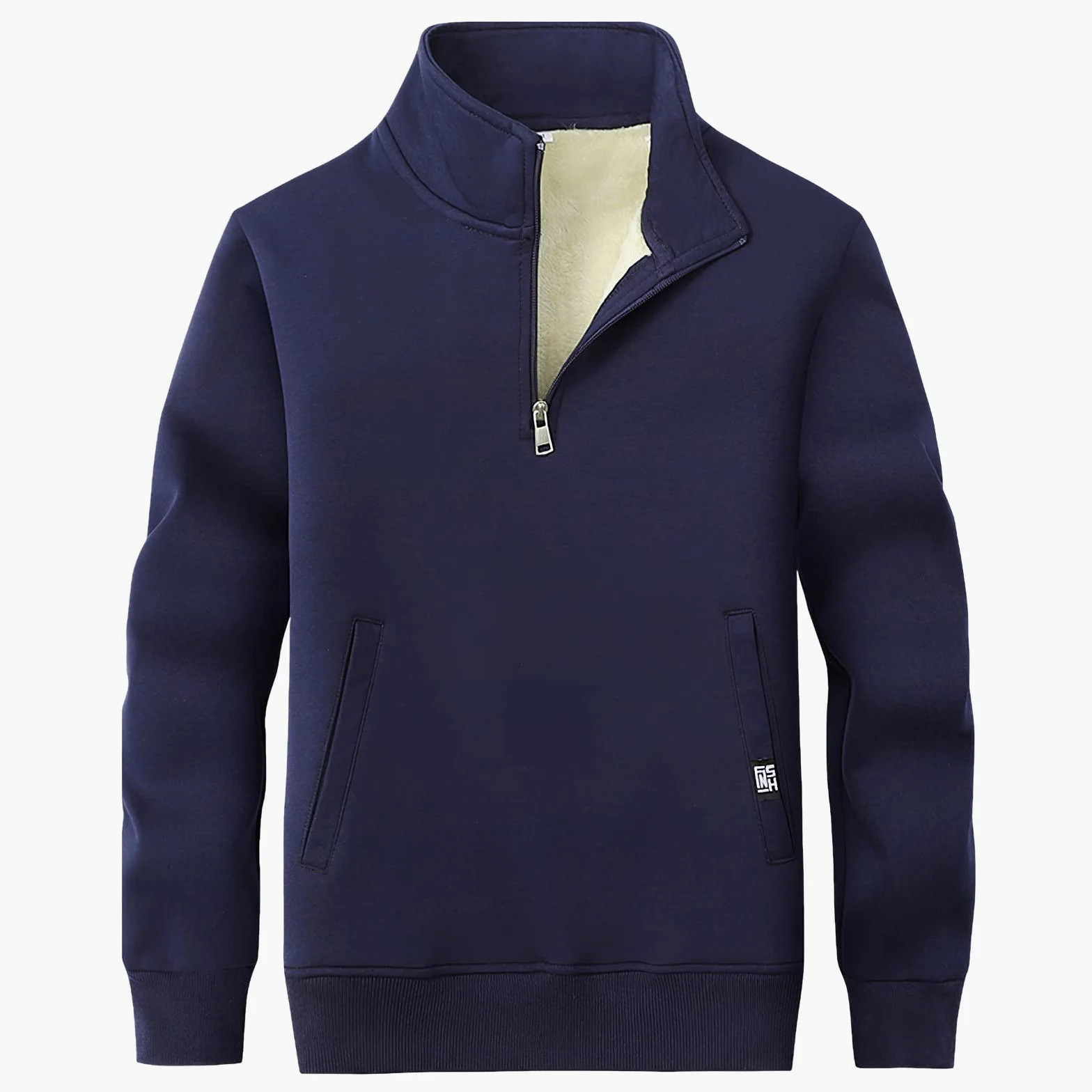 Hombre Invierno Cuello Alto Sudadera de Forro Polar con Media Cremallera Térmica Pullover Suéter con 2 Bolsillos