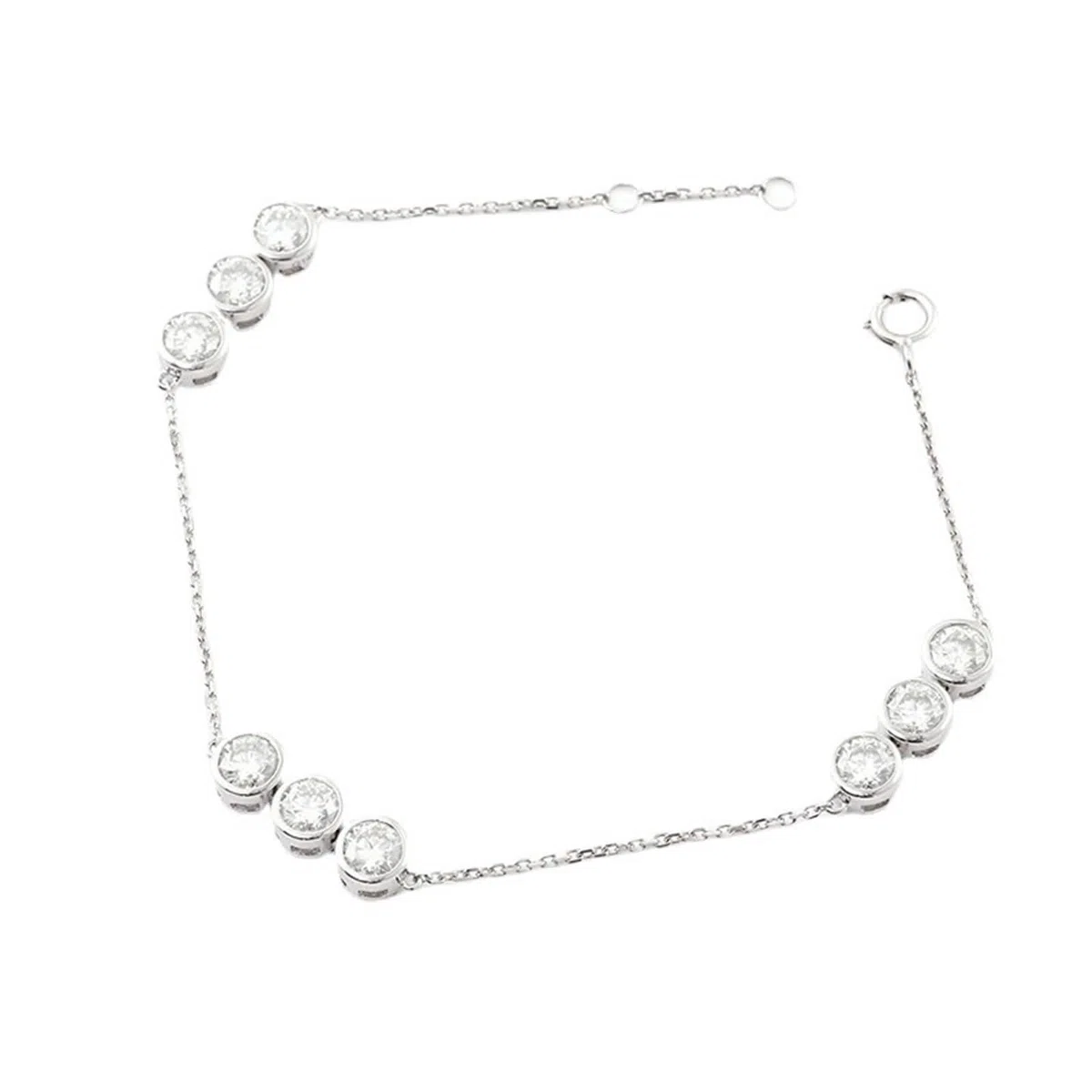 Pulsera de moissanita, pulsera nupcial de oro blanco con eslabones redondos de moissanita de 4 mm para promesa de boda