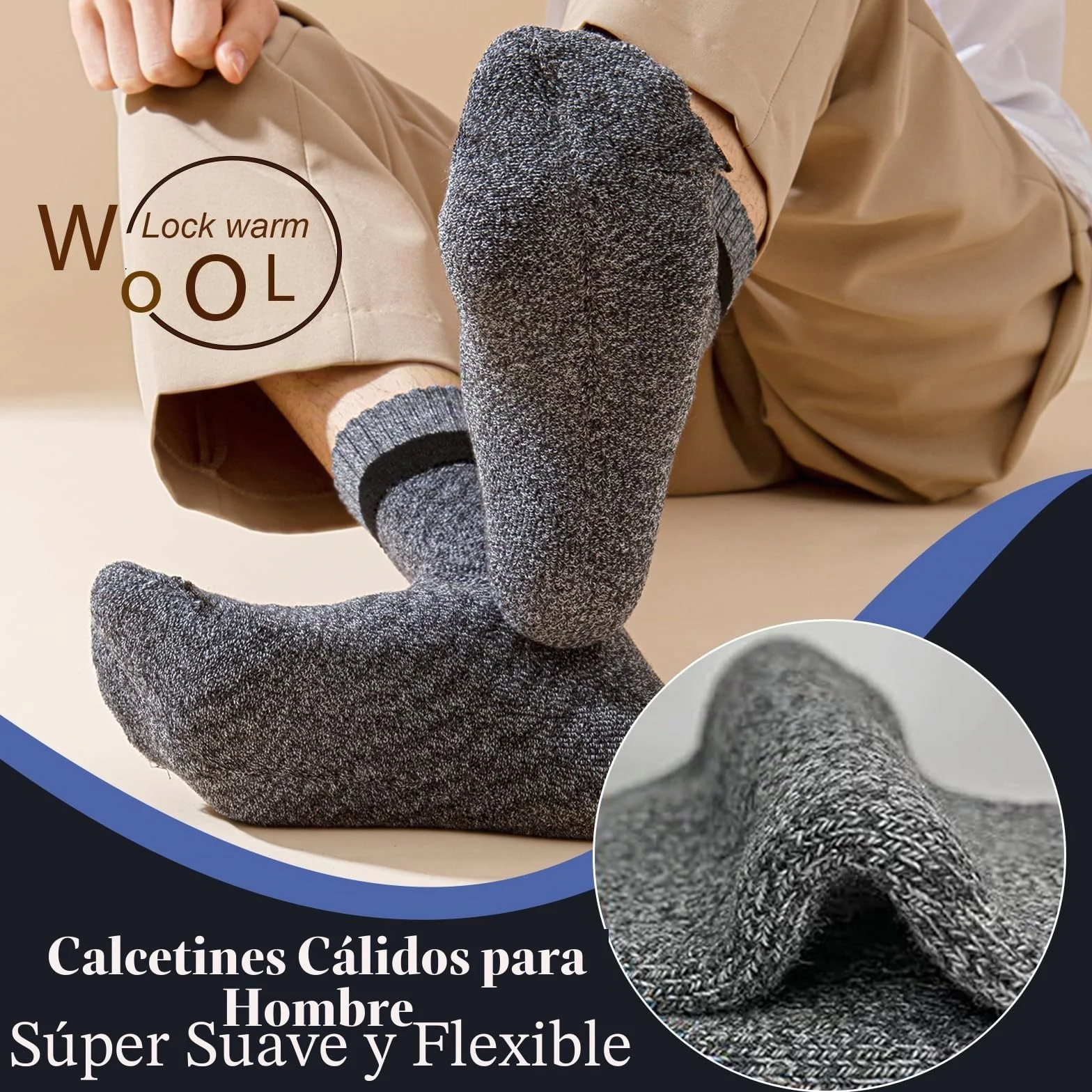 VoJoPi Calcetines Térmicos Hombre, 5 Pares Calcetines Hombre Invierno con Rizo Suave, Cómodos y Transpirables para Senderismo Running Esquiar Deportes, Talla 39-45