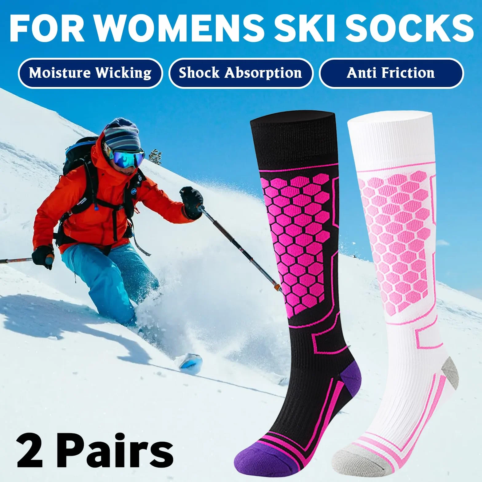 Calcetines Térmicos De Esquí Paquete De 2 Para Hombre y Mujer, Calcetines Invierno Frio Extremo, Para Esquiar, Snowboard, Deportes De Invierno Al Aire Libre