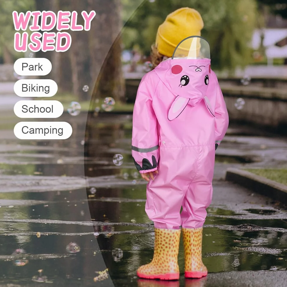 Impermeables para Niñas, Encapuchado Mono de Bolsillo, Reutilizable Lluvia Reflectante, Dibujos Animados Estampados Chaqueta Lluvia, Chubasqueros Chaquetas Ligero Capa de Lluvia