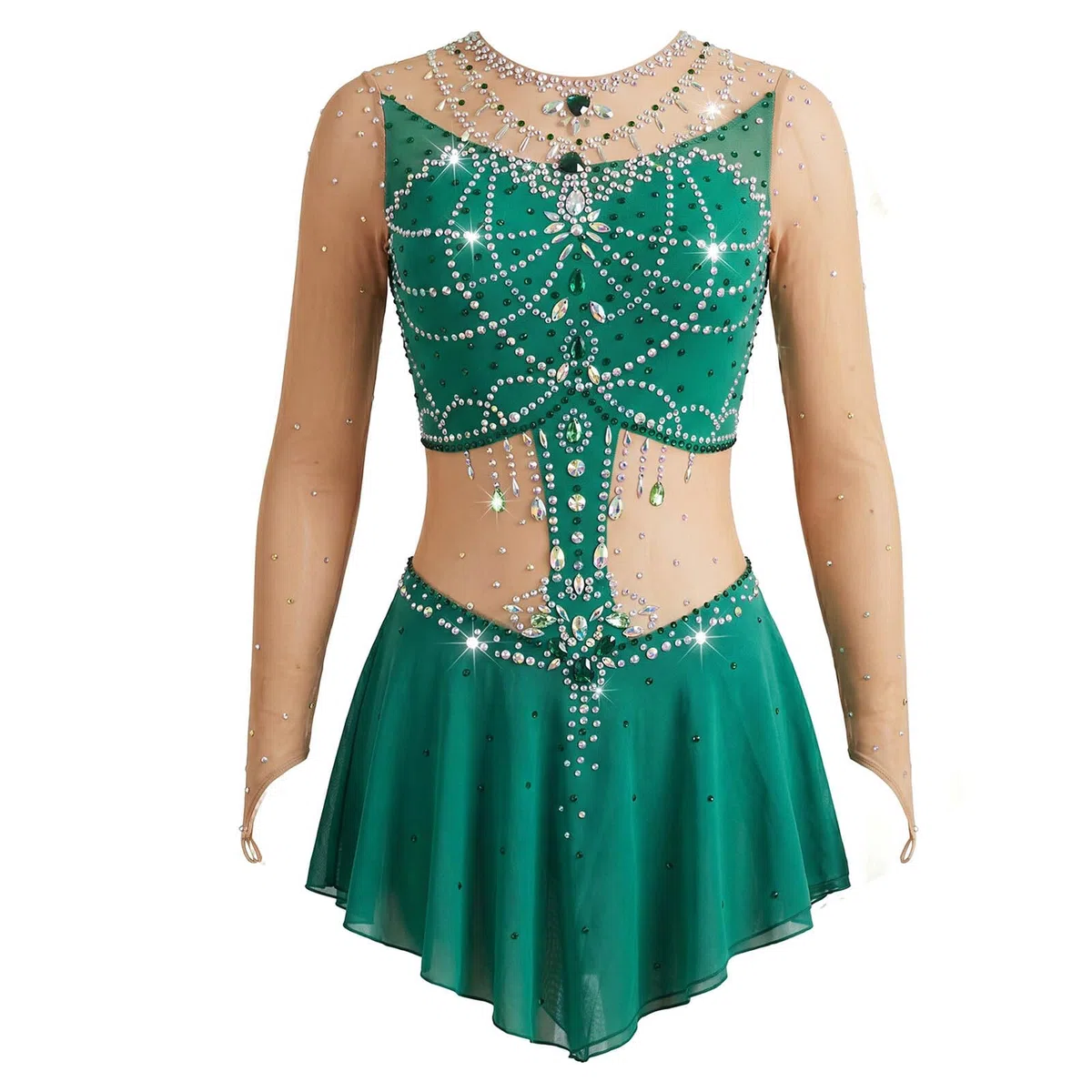 LIUHUO Vestido de patinaje artístico verde esmeralda para mujer y niña