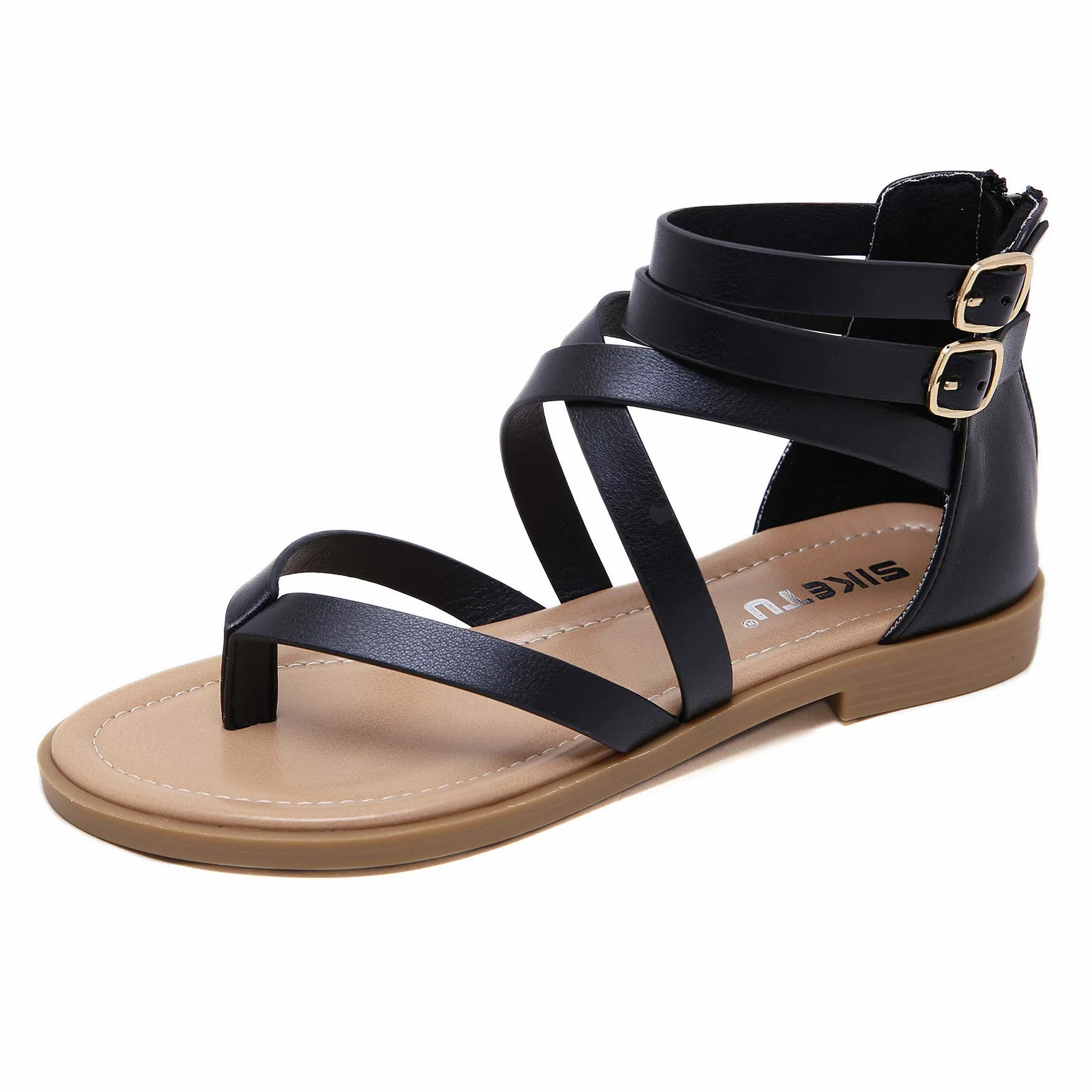 Sandalias romanas vintage de las mujeres sandalias planas de correa cruzada