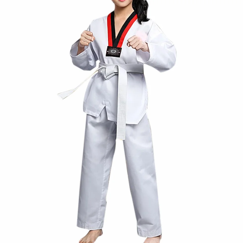 Traje de Taekwondo para Adultos y Niños Uniforme de Artes Marciales Aikido Judo Karate Kung Fu Algodón Manga Larga