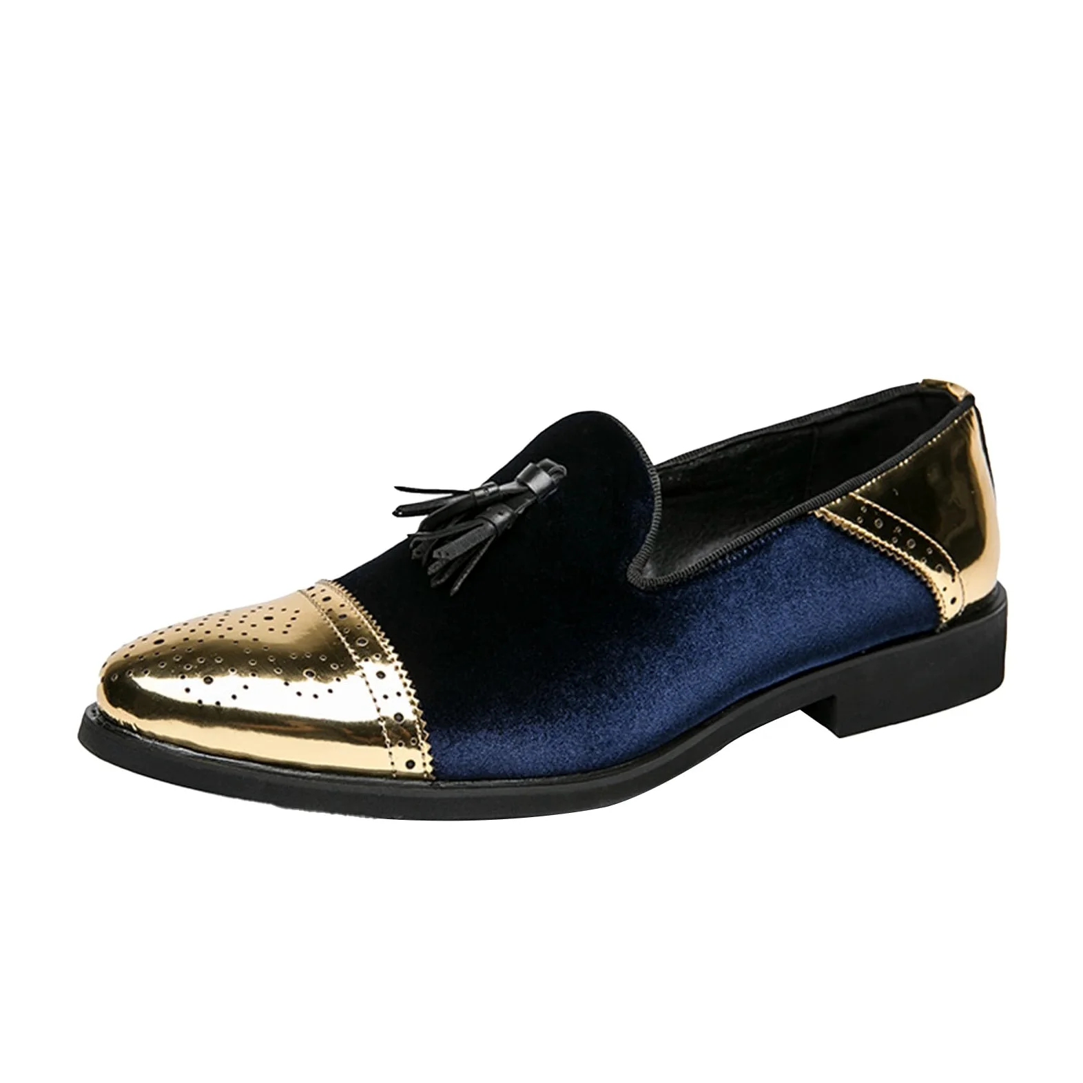 Mocasines de terciopelo para hombre, con borlas, dorados, metalizados, elegantes, sin cordones, para bodas, bailes de graduación y eventos de alfombra roja