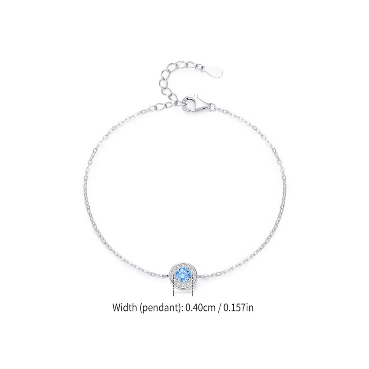 KnSam Pulsera de plata auténtica Au 375/585/750, oro blanco, pulsera para mujer, clásica, círculo con aguamarina azul claro, brazaletes de laboratorio creado con diamante blanco 9 K/14 K/18 K