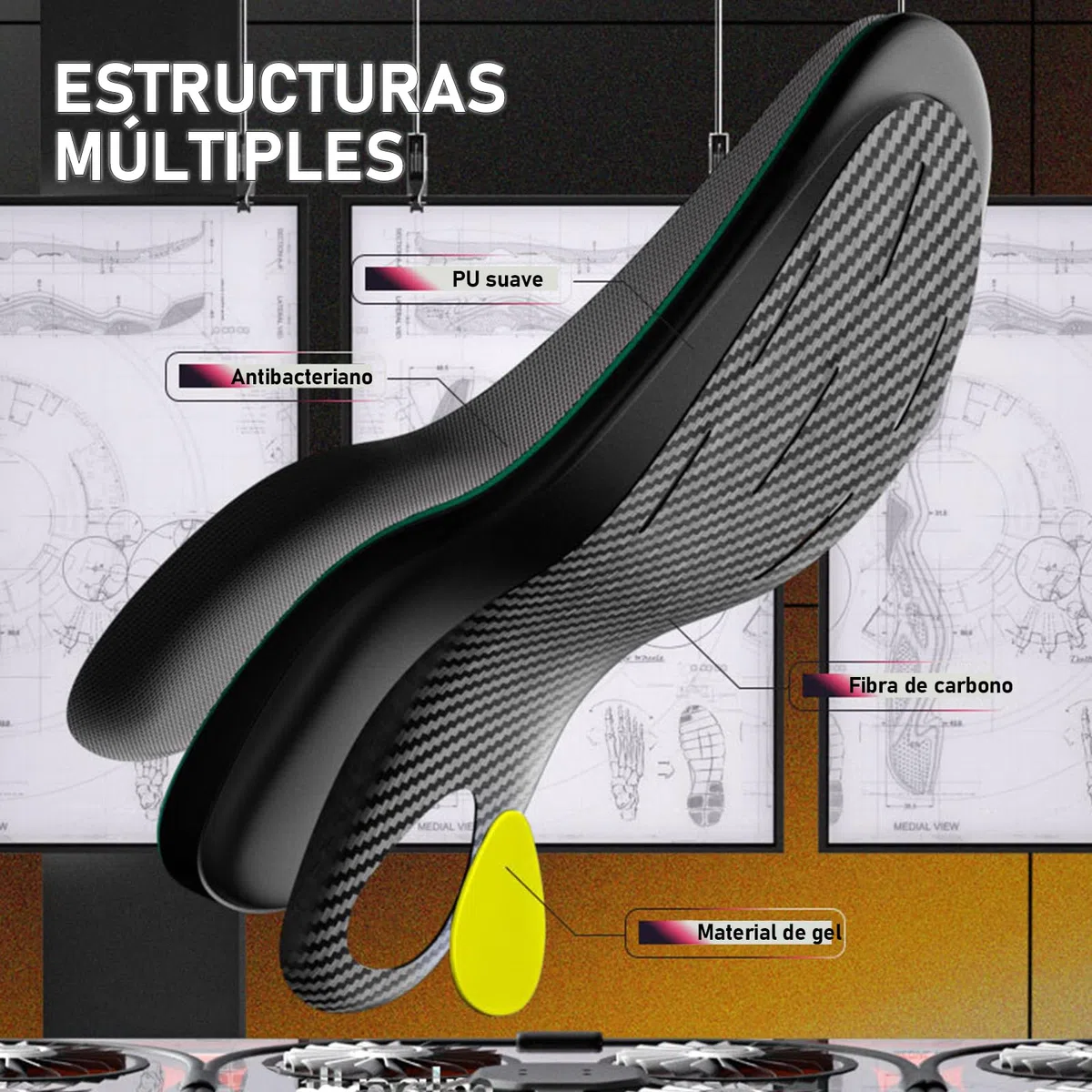 Plantillas de Fibra de Carbono con Soporte para el Arco Plantar para Deporte de Alto Rendimiento – Amortiguación Mejorada, Prevención de Lesiones y Mejora del Rendimiento – Talla EU 39-40