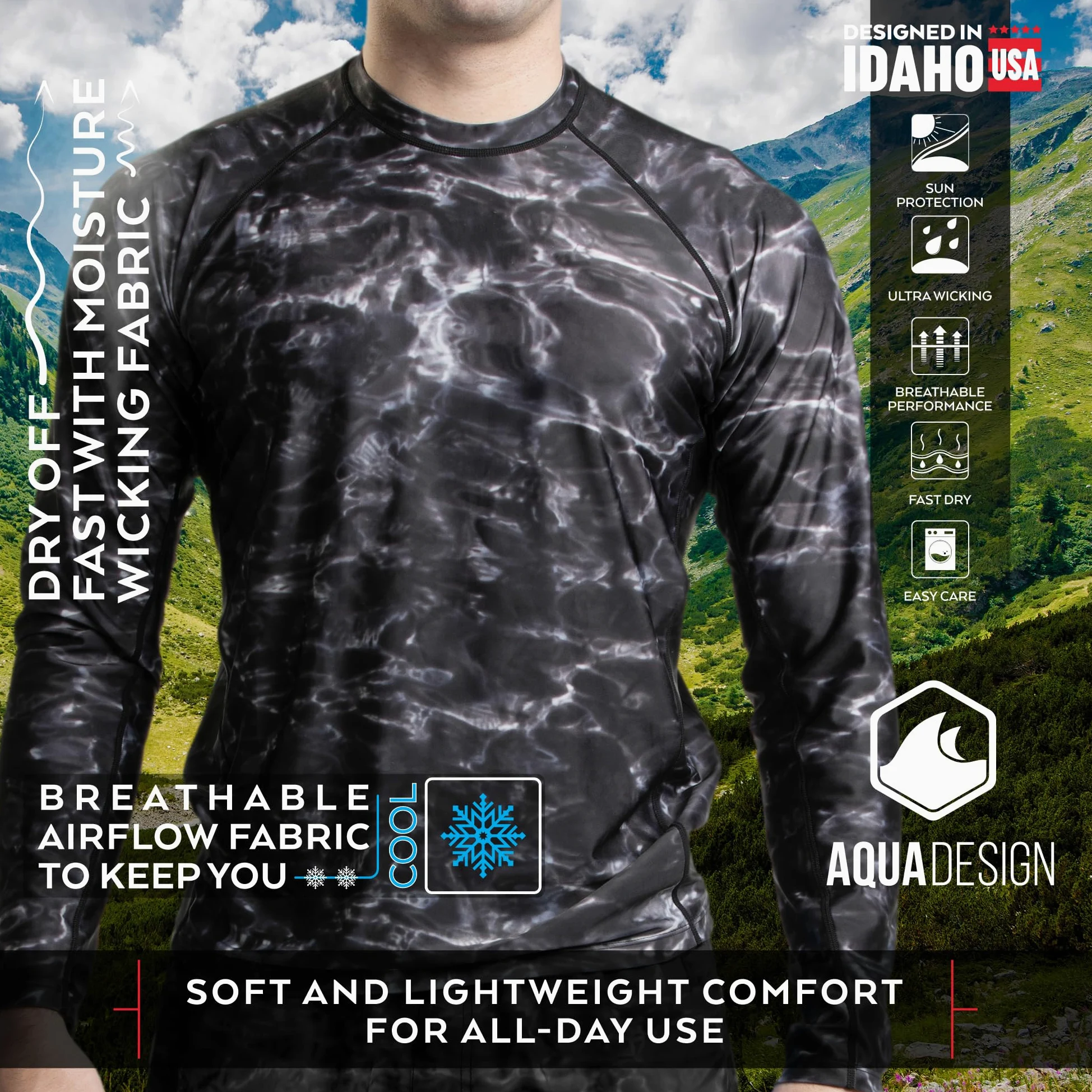 Aqua Design Rash Guard - Camiseta de natación para hombre (manga larga, protección solar 50+) - Azul - Large