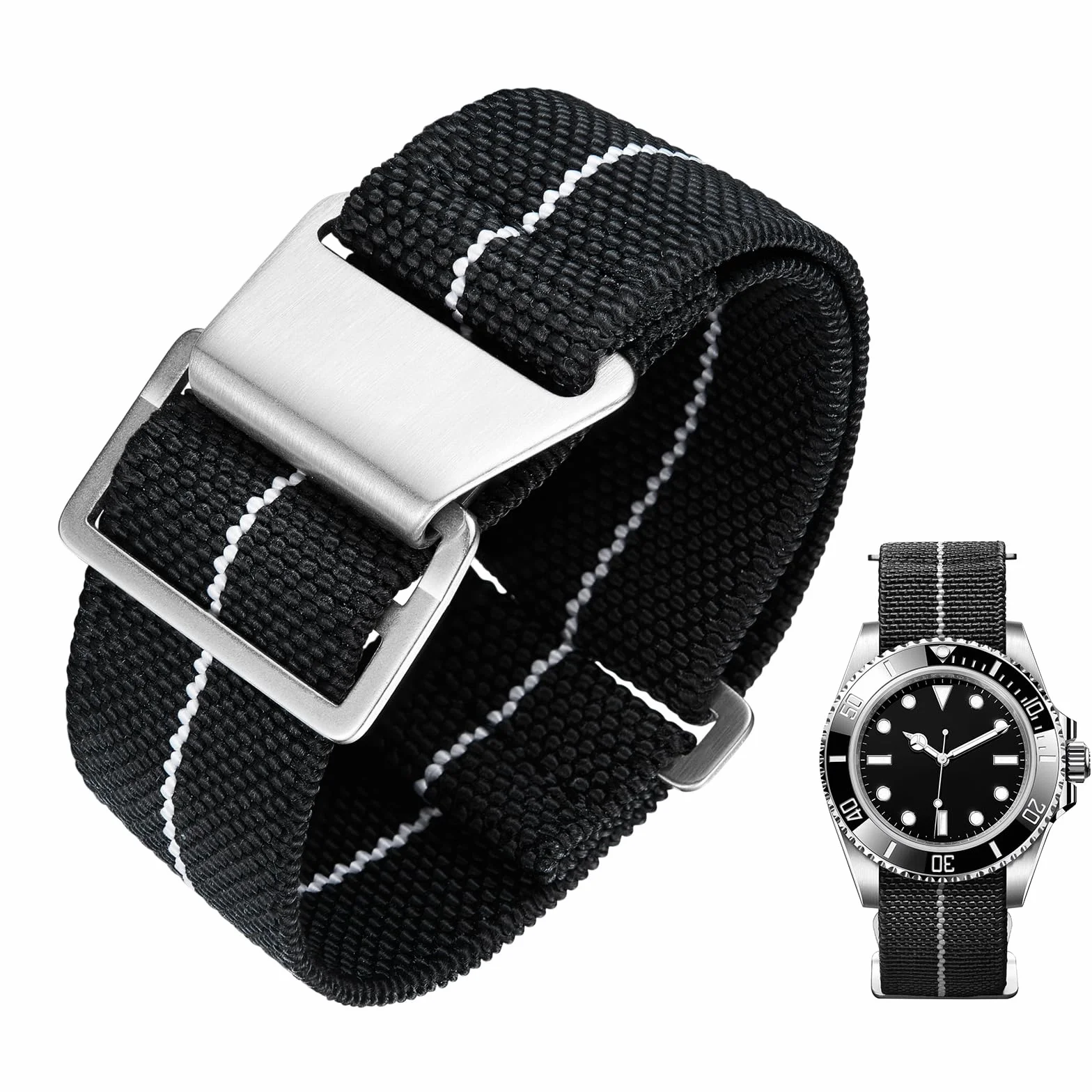 BINLUN Elástico Nylon Correa Reloj Marina Nacional Cierre de Gancho Correa para Reloj Calidad Alta con Hebilla Negra Plateada para Hombre Mujer 18/20/22mm