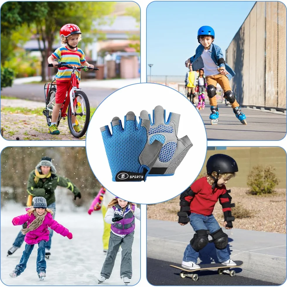 Guantes Bici Niño, Guantes Ciclismo Medio Dedo para Niños de 9 a 13 Años, Antideslizantes, Porosità, Adecuado para Ciclismo, Escalada, Patinaje sobre Hielo(Gris)