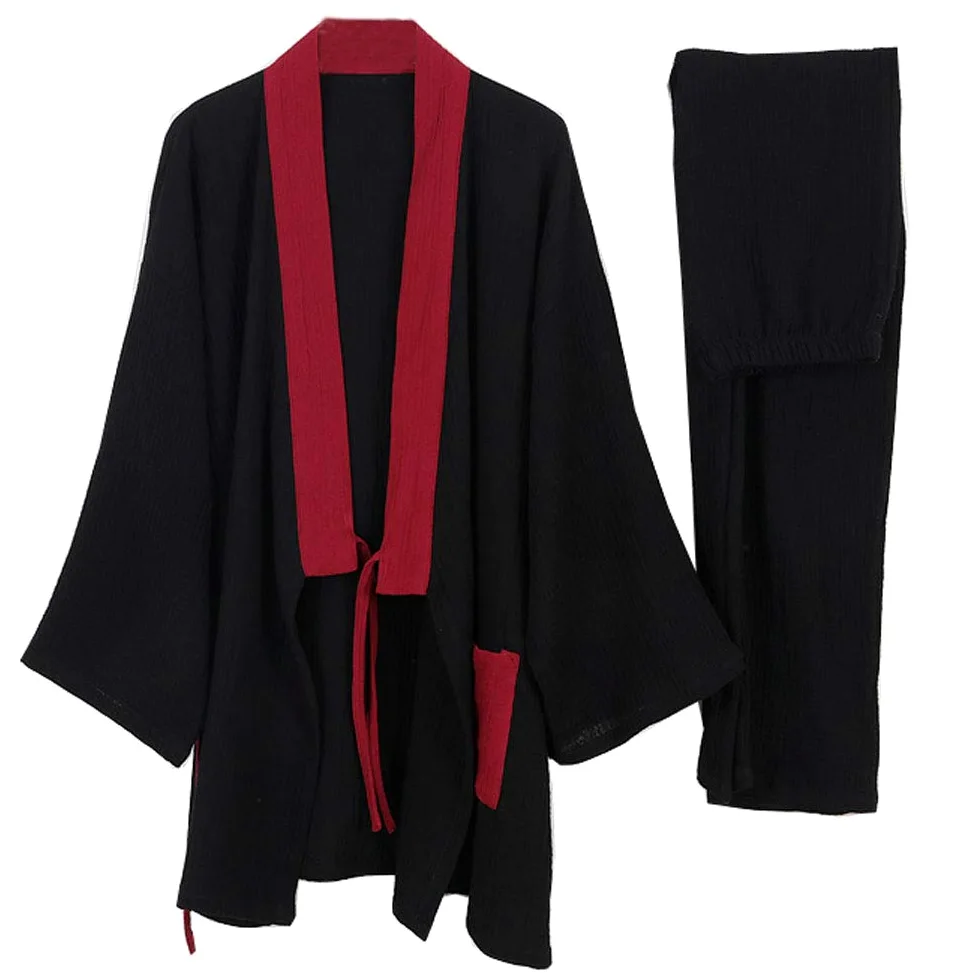 un-brand Traje de Pijama Antiguo de algodón Hanfu de Kimono japonés para Hombre, Ropa Zen de Talla Grande, Ropa taoísta (Talla XL, B)