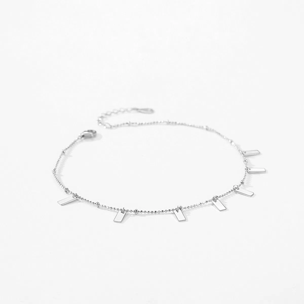 Pulseras de Oro Blanco para Mujer 9Kilates / 14Kilates / 18Kilates, Cadena con Rectángulo, Cadena Extensible 16 CM + 5 CM, Pulsera de Mujer Plata