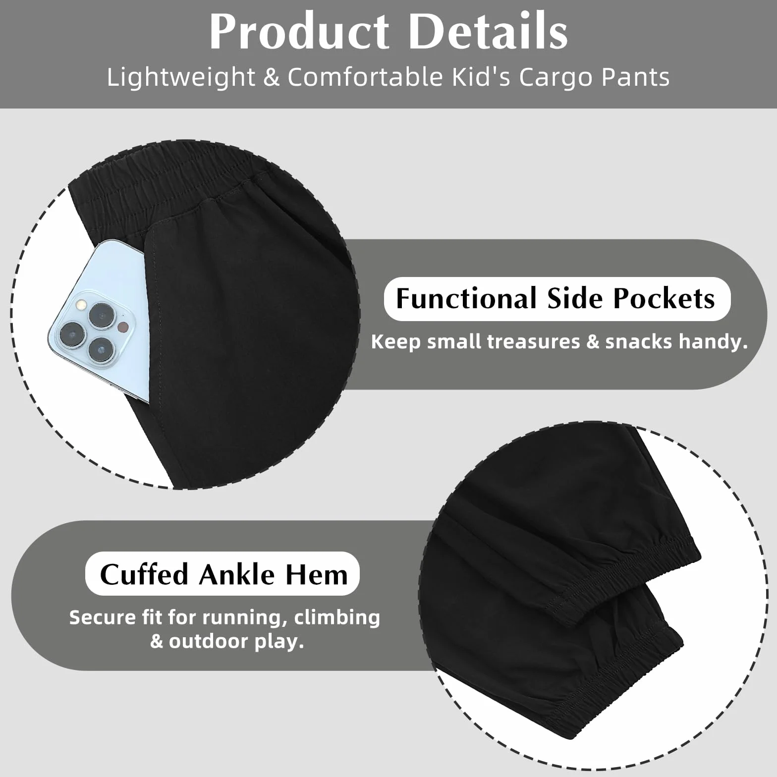 LACOFIA Pantalones Cargo Niño Jogger Cintura Elástica Ligero Secado Rápido Primavera Verano 6-14 Años