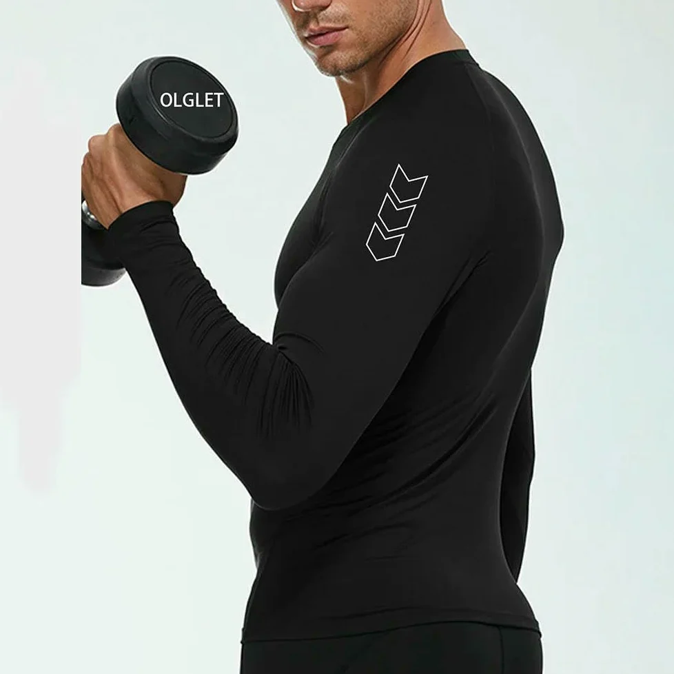 DYRBF - Camiseta de compresión de manga larga para hombre, para correr, secado rápido, protección solar, capa base deportiva