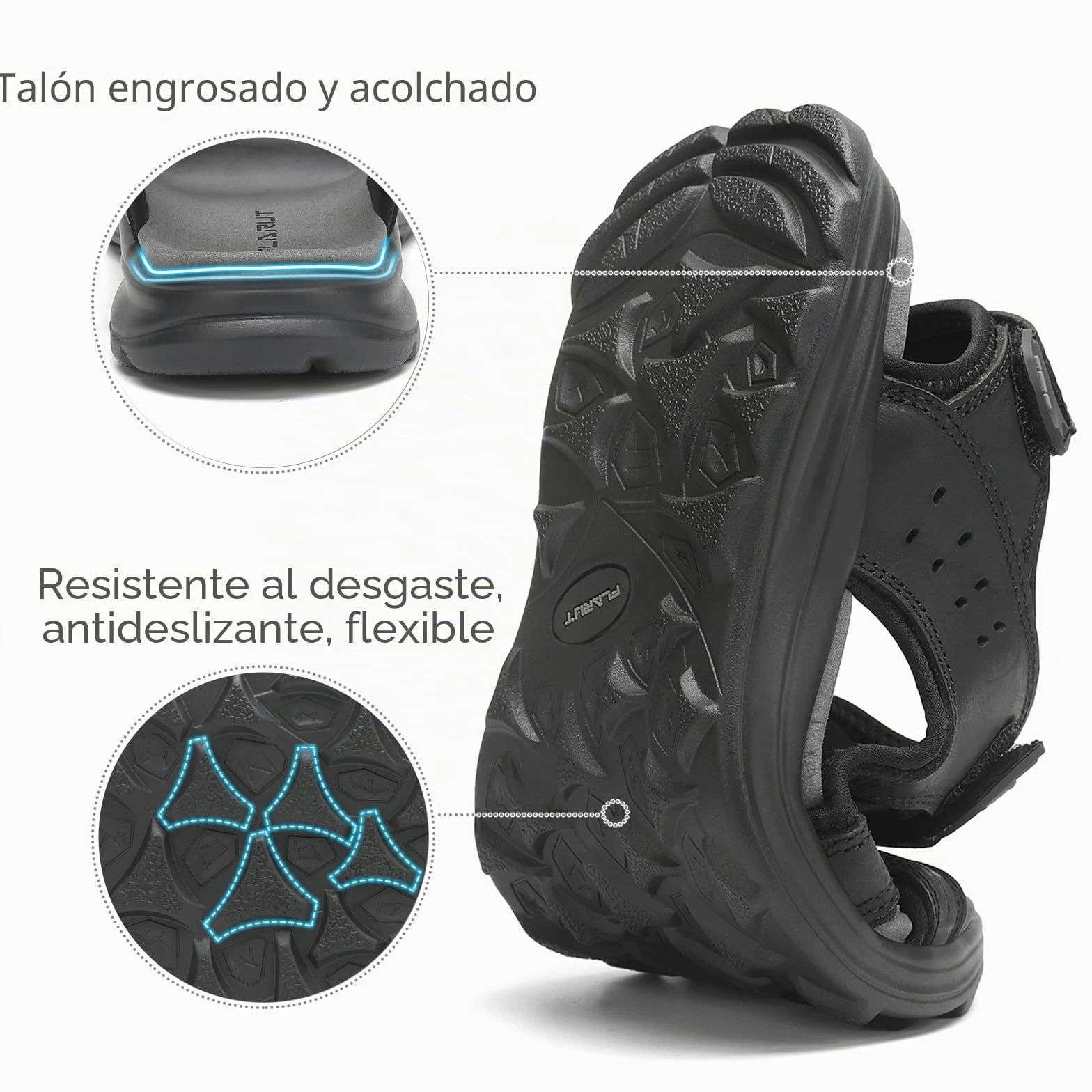 FLARUT Sandalias de los Hombres de Verano Zapatos de Senderismo Trekking Deportes al Aire Libre de Cuero Playa Dedo del Pie Abierto Deportivas Casuales(Negro,42)