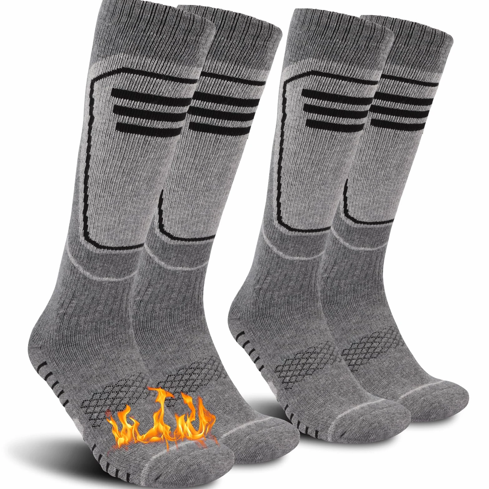 2 Pares Calcetines Esqui Lana Merino, Calcetines de Esquí Hombre y Mujer para Esquiar, Snowboard y Deportes de Invierno al Aire Libre