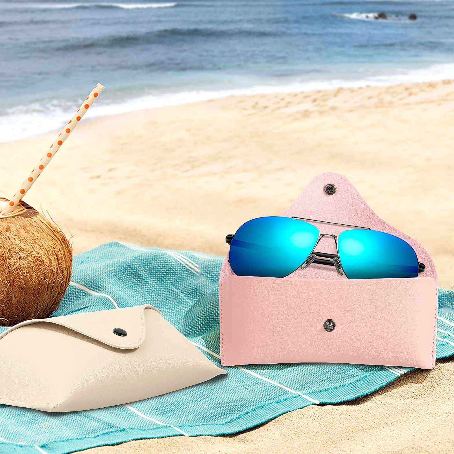 Estuche para Gafas Hifot de PU Cuero 2 Piezas Rosa y Blanco