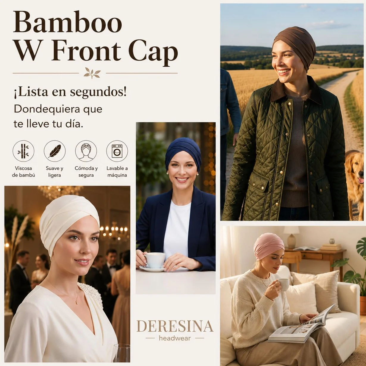 Deresina Gorro Quimioterapia Bambú Mujer Turbante Suave Transpirable Alopecia Caída Cabello