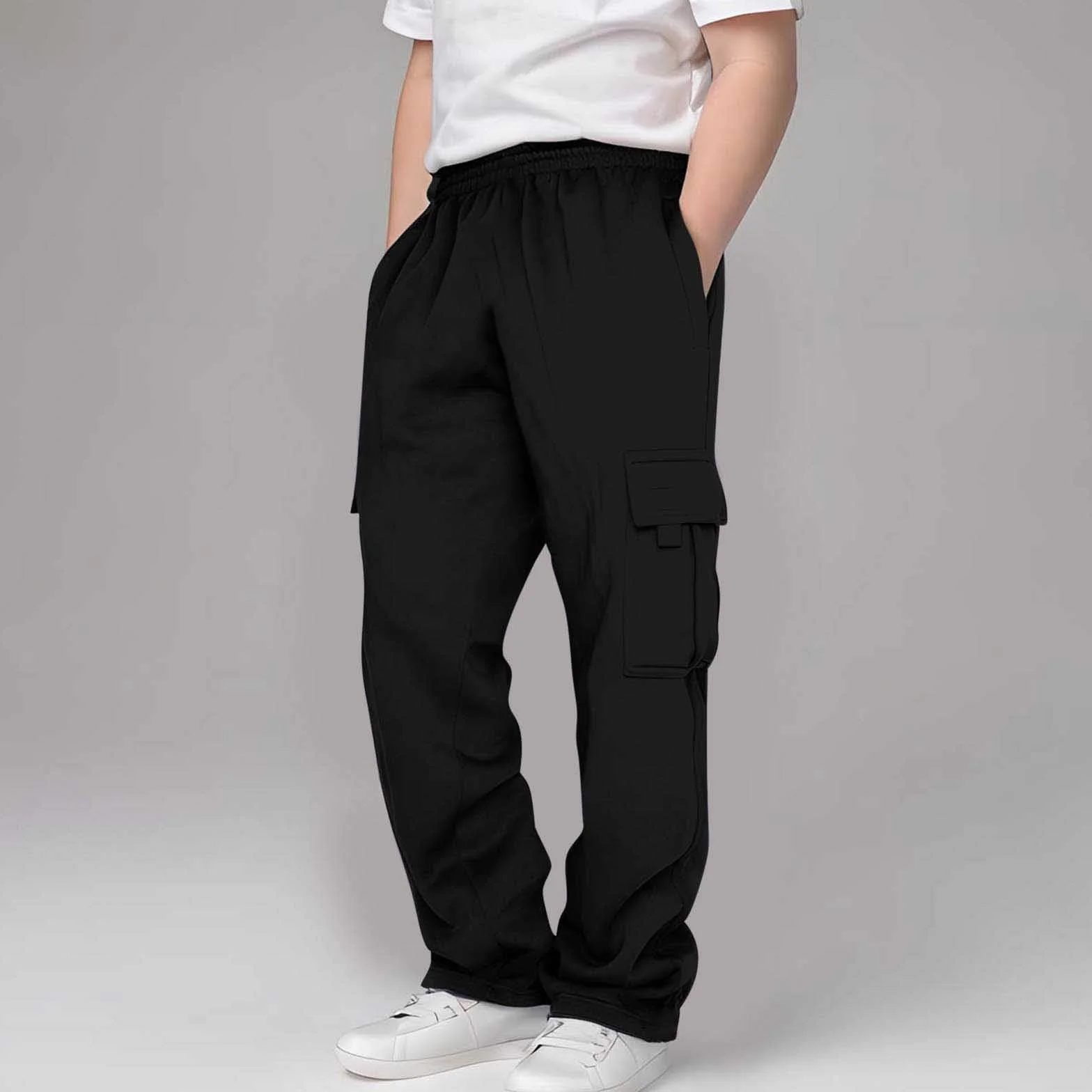 Pantalones deportivos largos para hombre con cordón negro