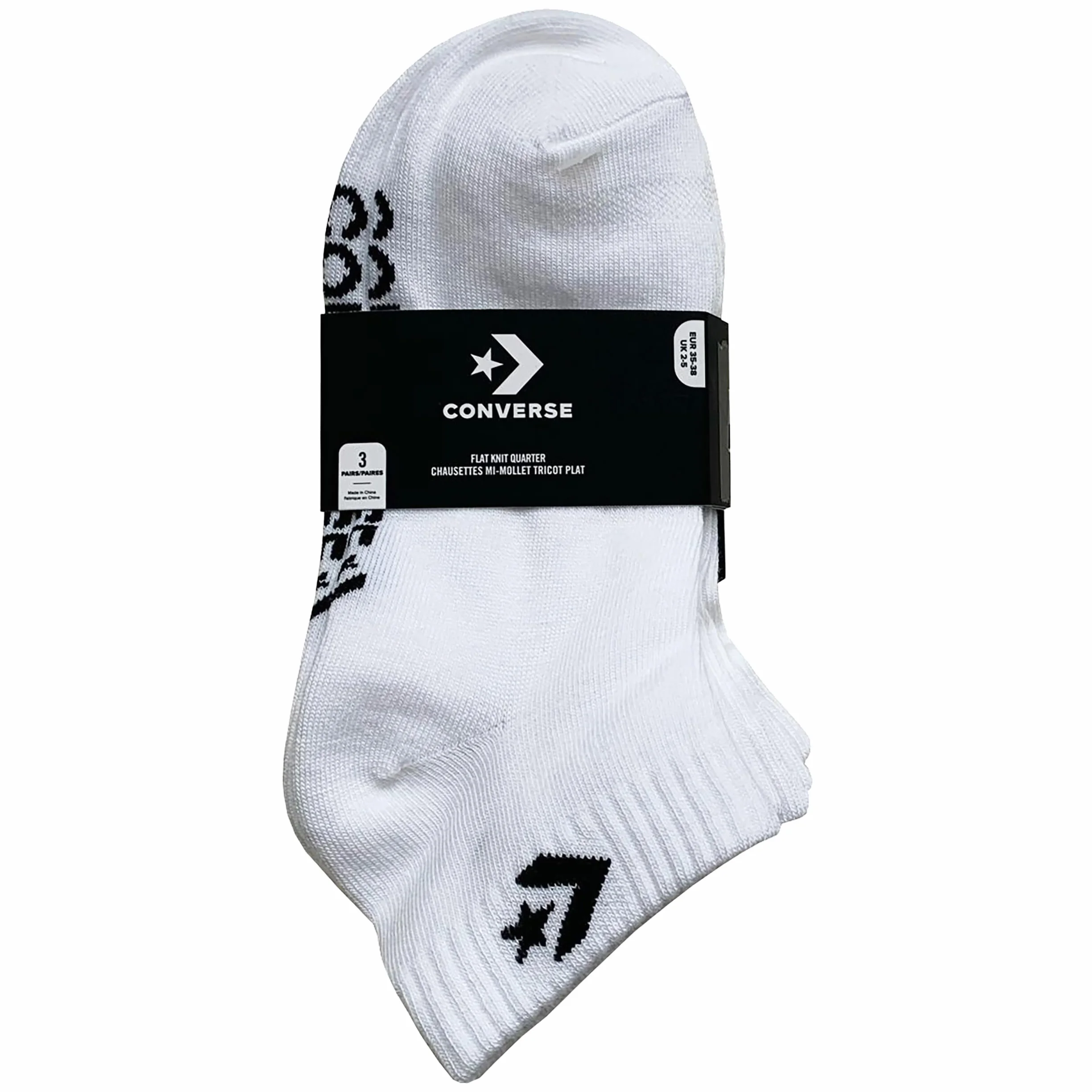 Converse 3 Pares Calcetines Quarter - Soporte Arco Plantar - Poliéster - Unisex (Blanco, 39-42)