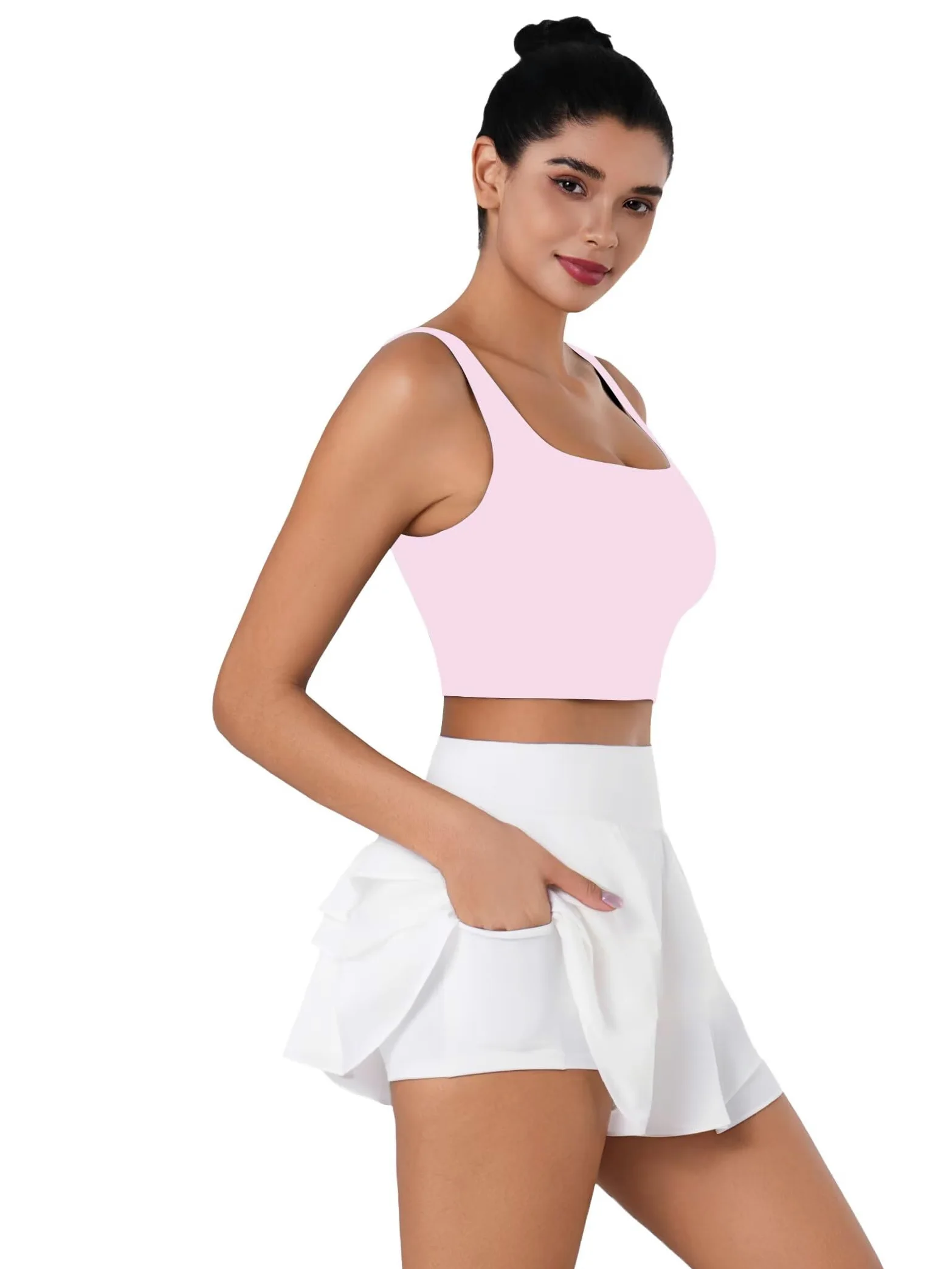 Sunzfly - Brasier deportivo de cuello cuadrado para mujer con almohadillas extraíbles, brasier integrado, camiseta sin mangas para verano, entrenamiento, yoga