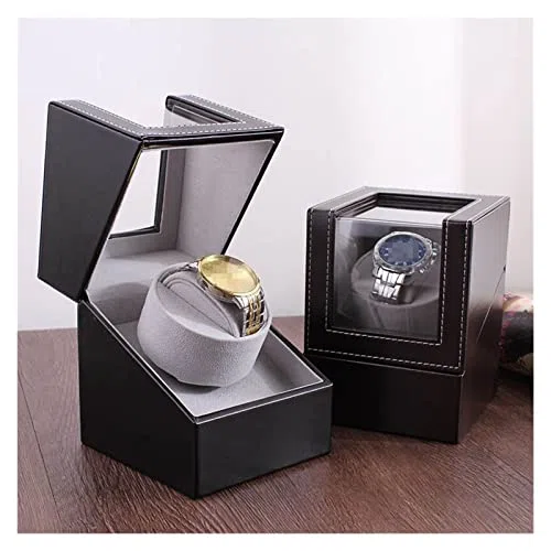 Enrollador de relojes Motor enrollador de relojes Agitador de relojes Enrollador de relojes PU Estuche Soporte Exhibidor Automático Mecánico Negro Marrón Caja enrolladora de relojes automática (N