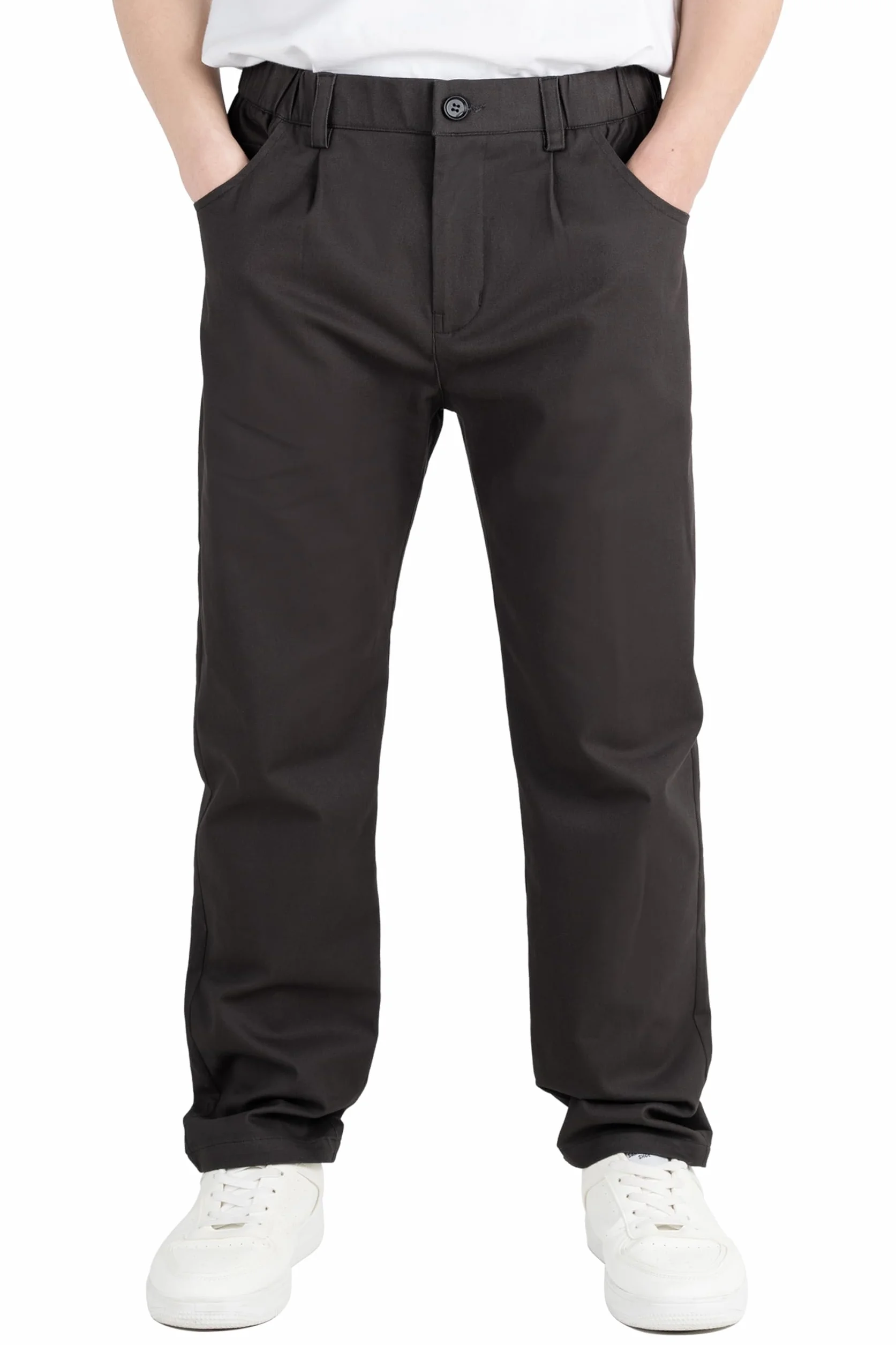 CAMLAKEE Pantalones de pierna recta para niños, pantalones chinos escolares con cremallera