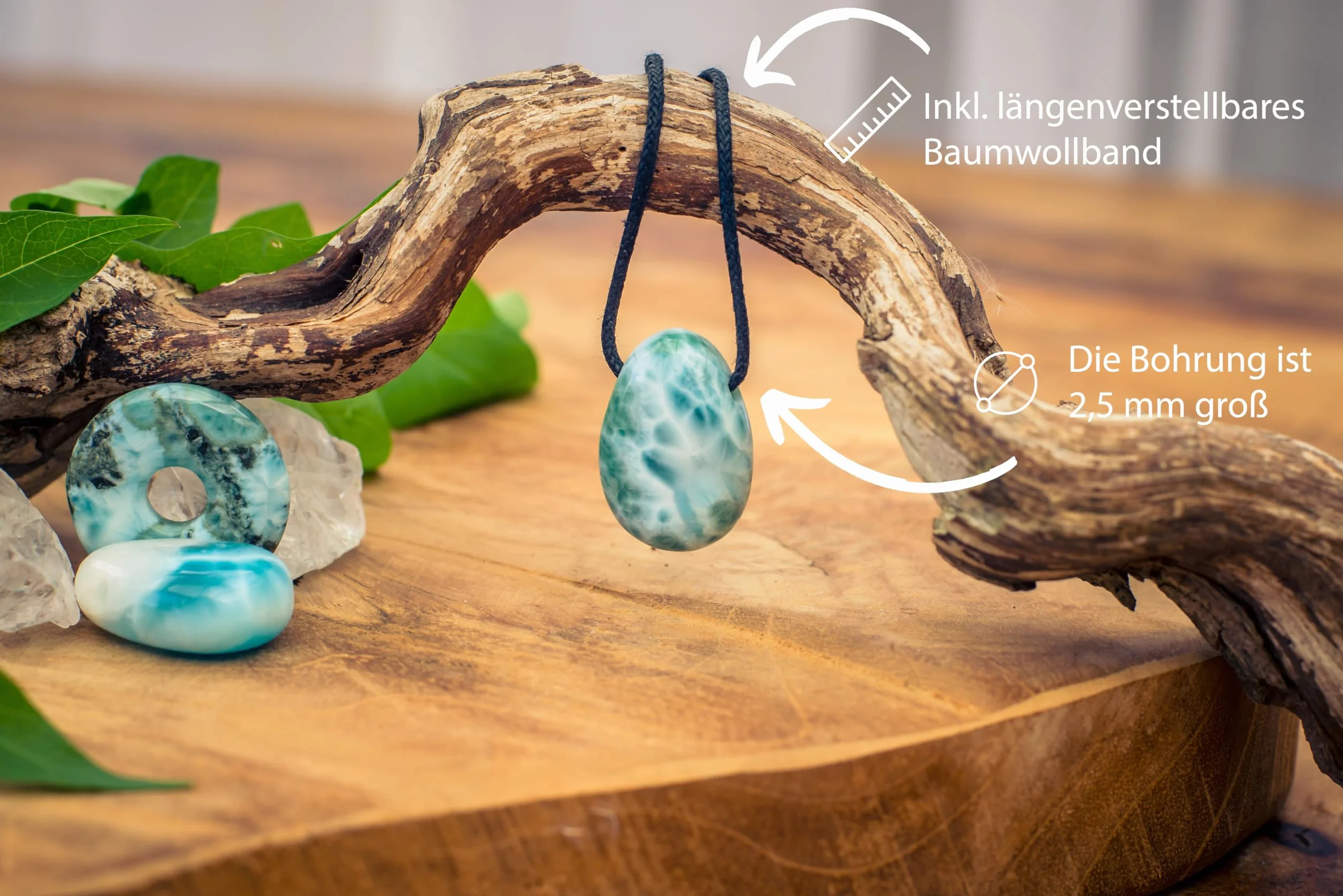 Larimar Colgante Piedra Rodada Perforada Cinta Algodón