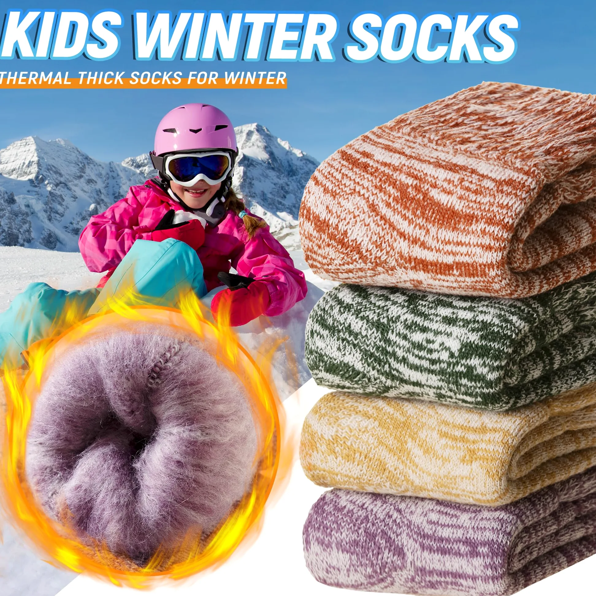Calcetines térmicos de senderismo para niños, gruesos, suaves, cálidos, térmicos, para snowboard, niños y niñas, 4 pares
