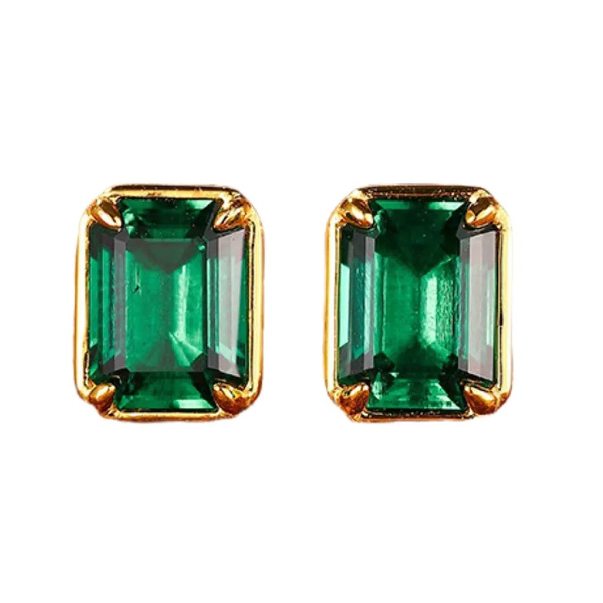 Pendientes de tuerca únicos para mujer, aretes medianos para mujer, solitario con esmeralda creada en laboratorio de 2 quilates, oro amarillo de 18 quilates