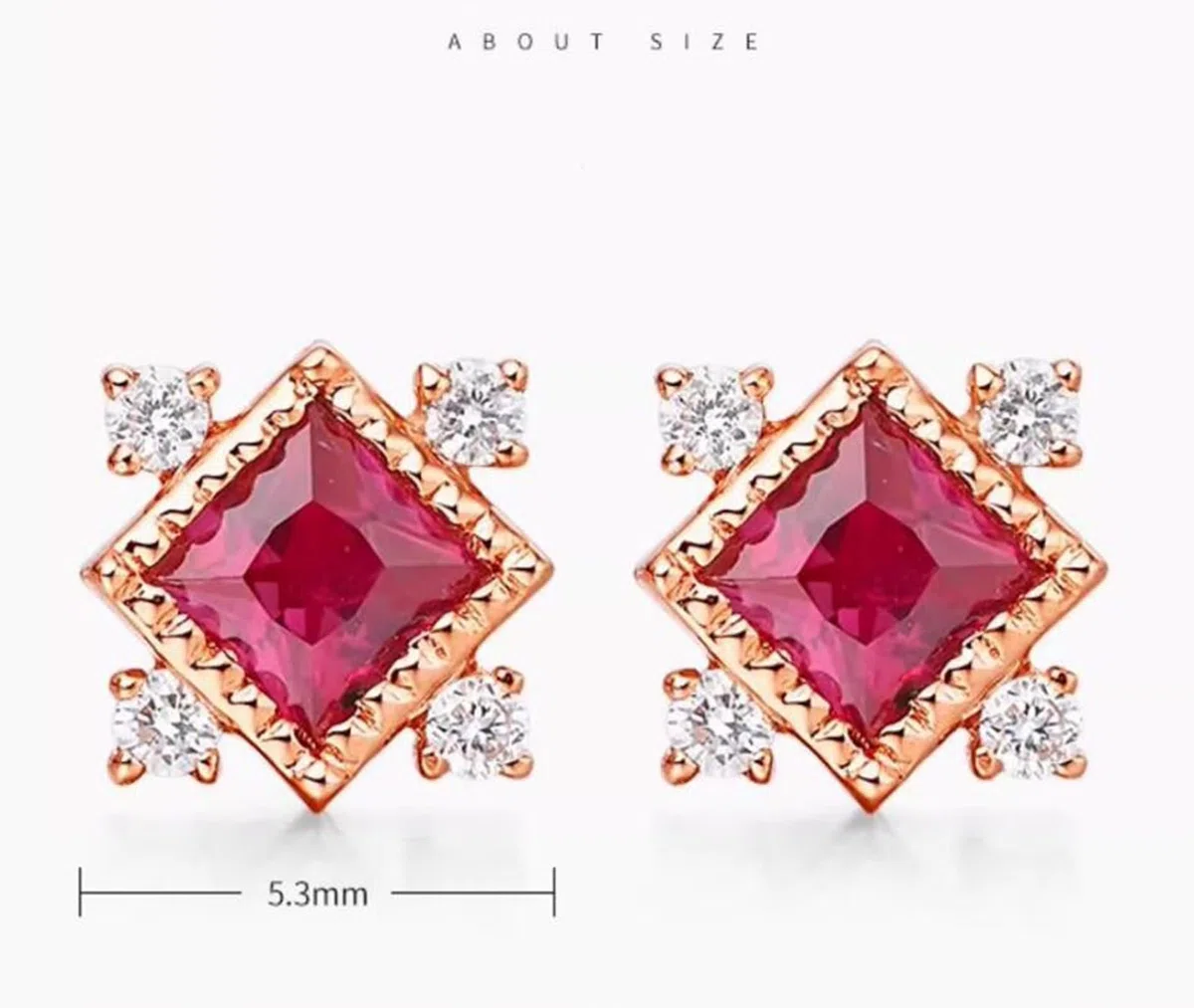 Pendientes de tuerca vintage con rubí rojo de 0,3 quilates y oro rosa de princesa
