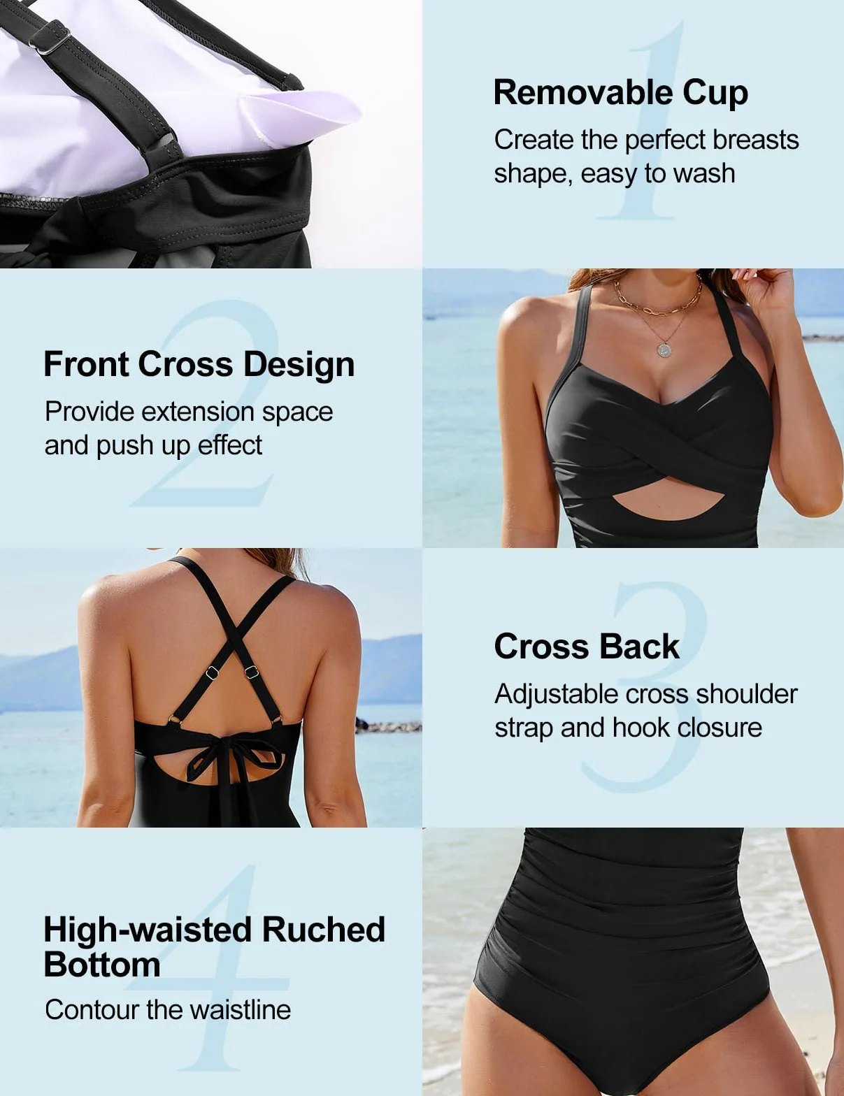 Nadeer Bañadores Mujer Reductor Talla Grande Sexy Traje de Baño de Una Pieza Push Up Vientre Plano Ropa de Baño Elegante Control de Barriga Monokini