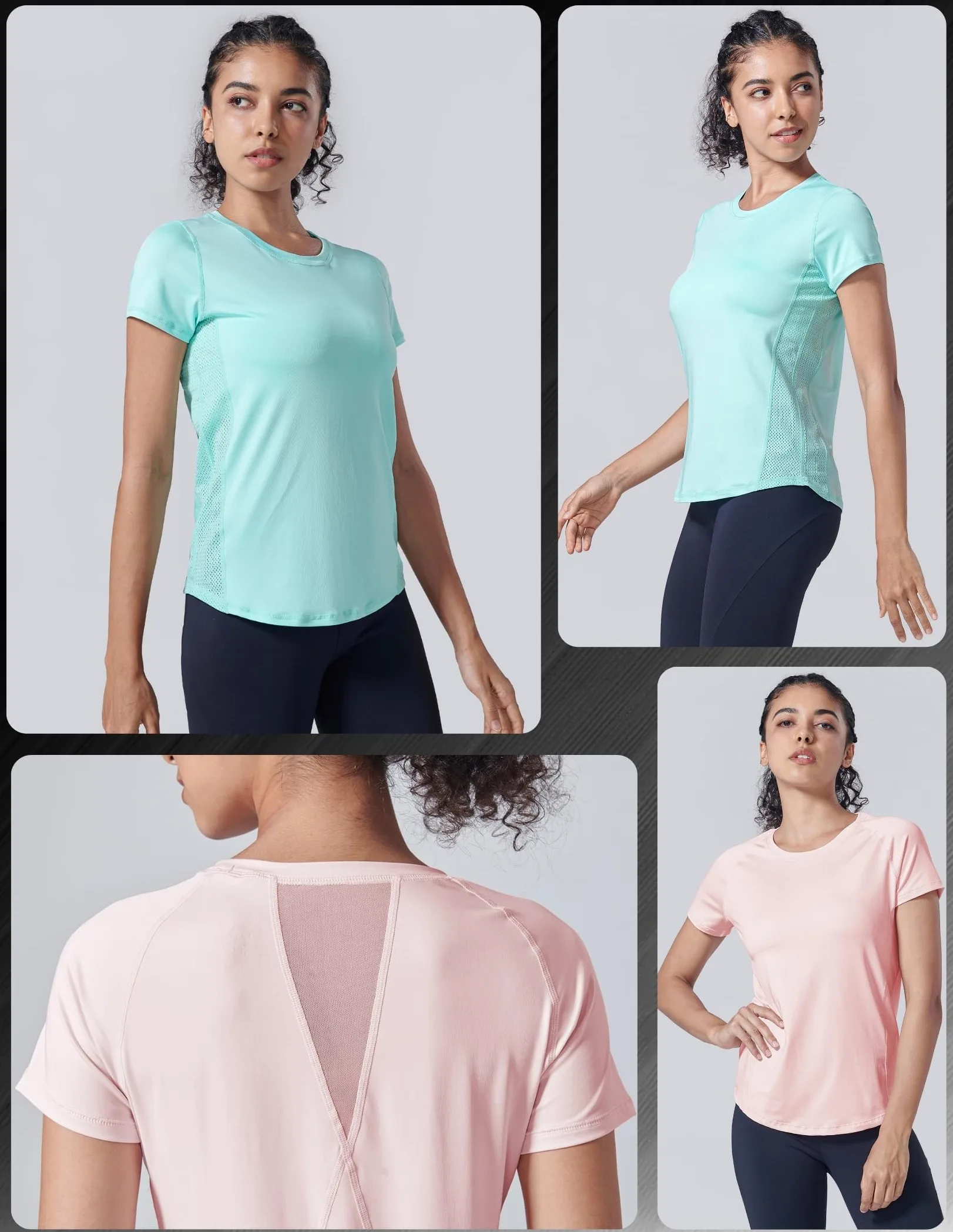 Paquete de 5: camisetas de manga corta para mujer, ajuste seco, camiseta de entrenamiento atlético para gimnasio, yoga, correr