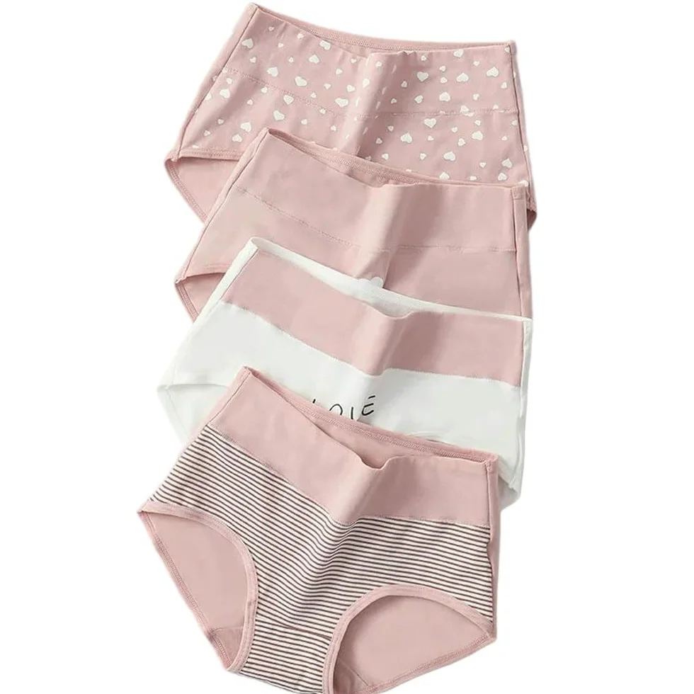 DYRBF - Bragas de algodón de cintura alta para mujer, ropa interior adelgazante, sin costuras, ropa interior sexy y transpirable para mujer, 4 piezas