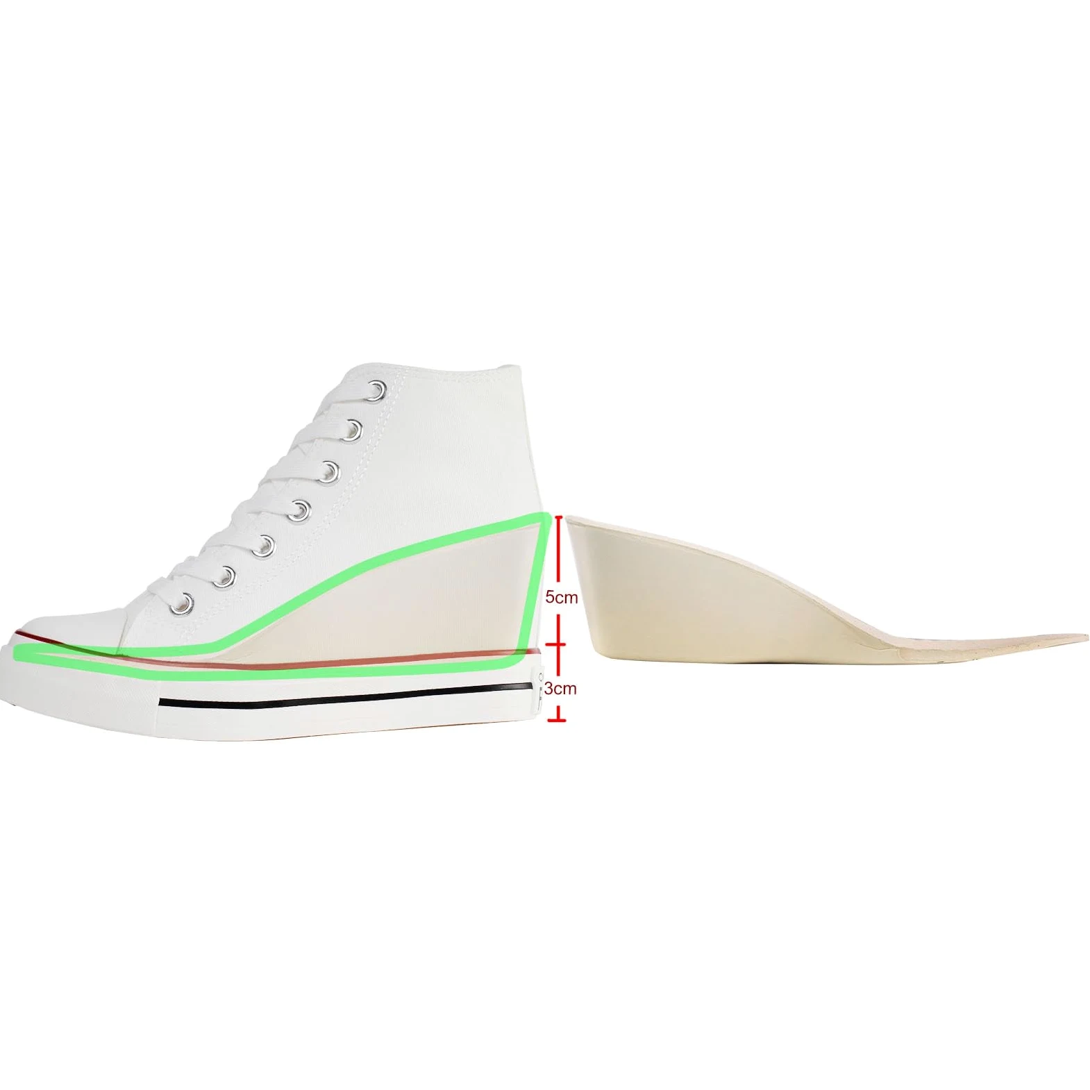 Mujer Zapatos de Lona Cuñas Plataforma Zapatillas Altas | Casuales Moda Botines Ligeras Negro Blanco 35-40 Con cuña