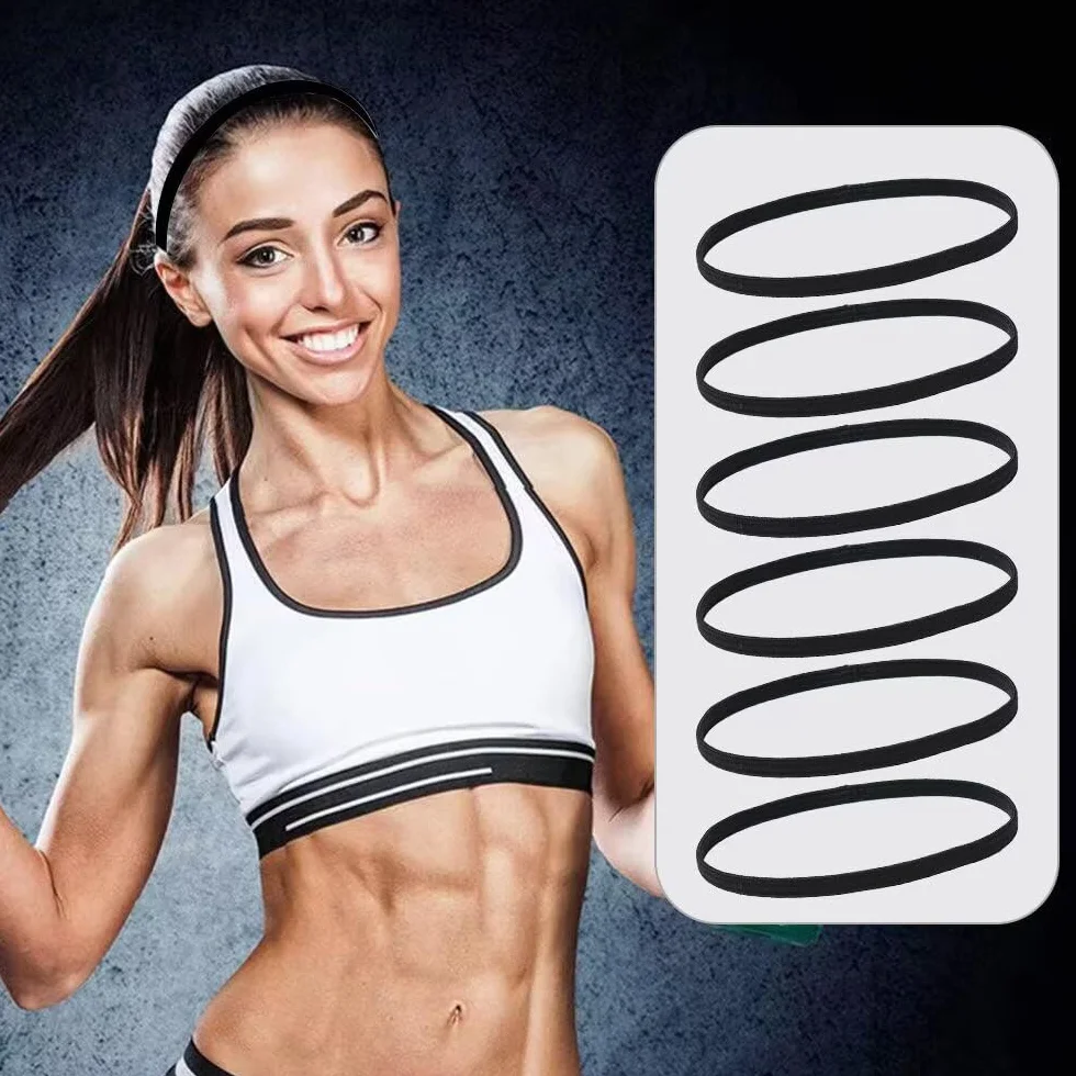 Bandas Deportivas para el Pelo 6 Unidades Elásticas Antideslizantes 40 cm Negro