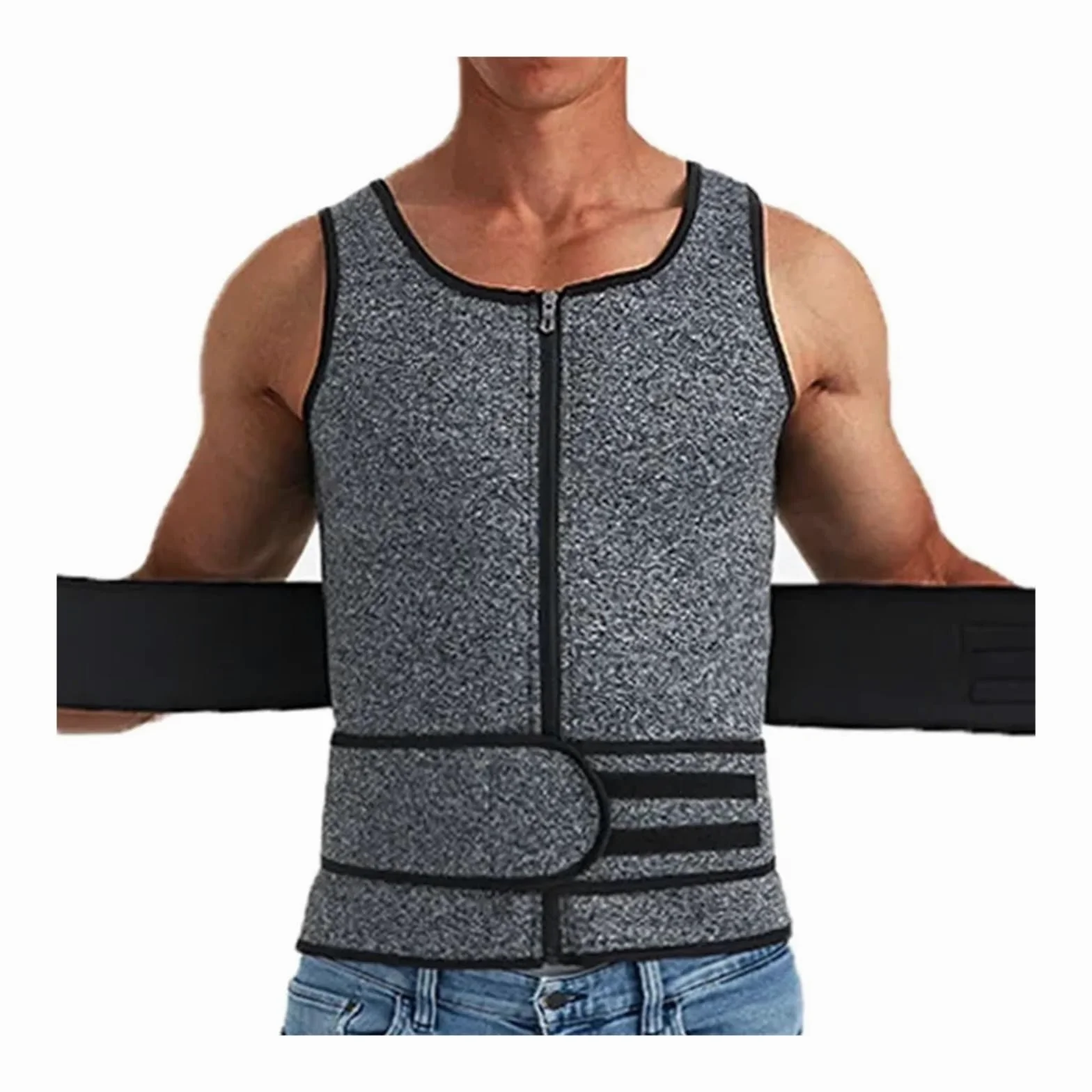 Camiseta Reductora Hombre Hombres Body Shaper Cintura Entrenador Chaleco Doble Cinturón Sudor Camisa Corsé Top Abdomen Adelgazar Shapewear Fitness Trajes(Gray,XXL)