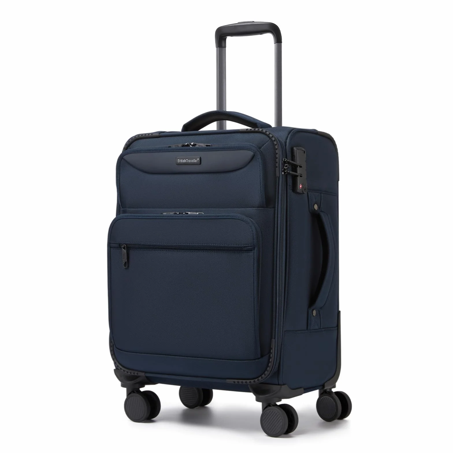 British Traveller Maleta Cabina 57,5cm Trolley Rígido con 4 Ruedas Giratorias y Cerrado TSA, Azul