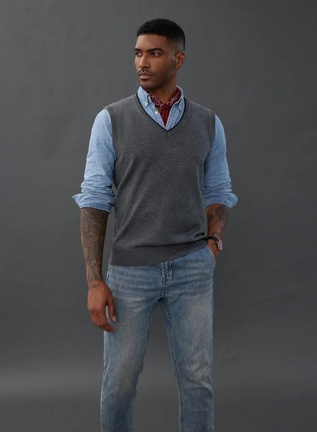 PaulJones Chaleco sin mangas con cuello en V para hombre, ajuste delgado, ropa de punto, suéter de punto, cárdigans, camisetas sin mangas