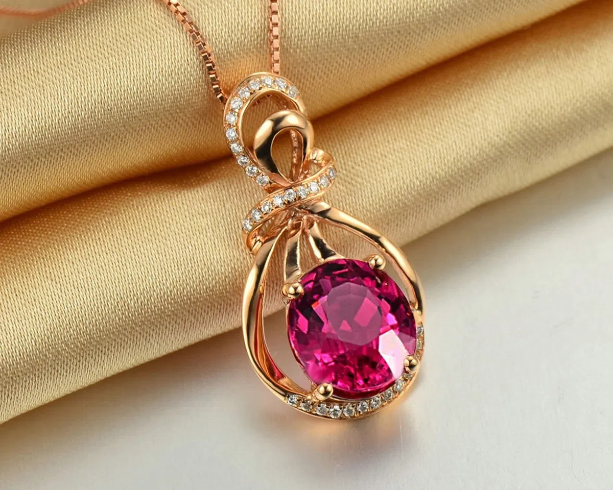Collar de moda para mujer, collar con colgante de turmalina con rojo de 3,52 quilates frente a piedra preciosa de corte muy bueno de 18 quilates, lujoso collar de regalo para mujer, Turmalina Diamante