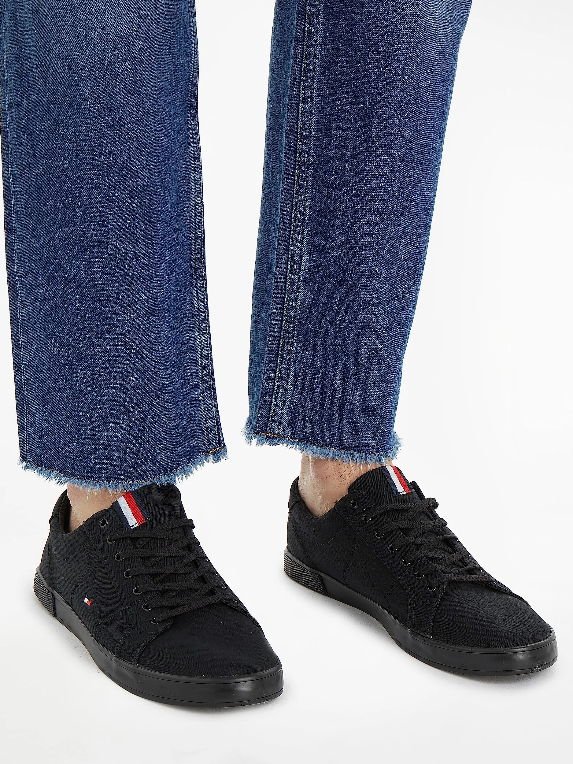 Tommy Hilfiger Zapatillas para Hombre Sneaker con Suela Vulcanizada, Negro (Black/Black), 44