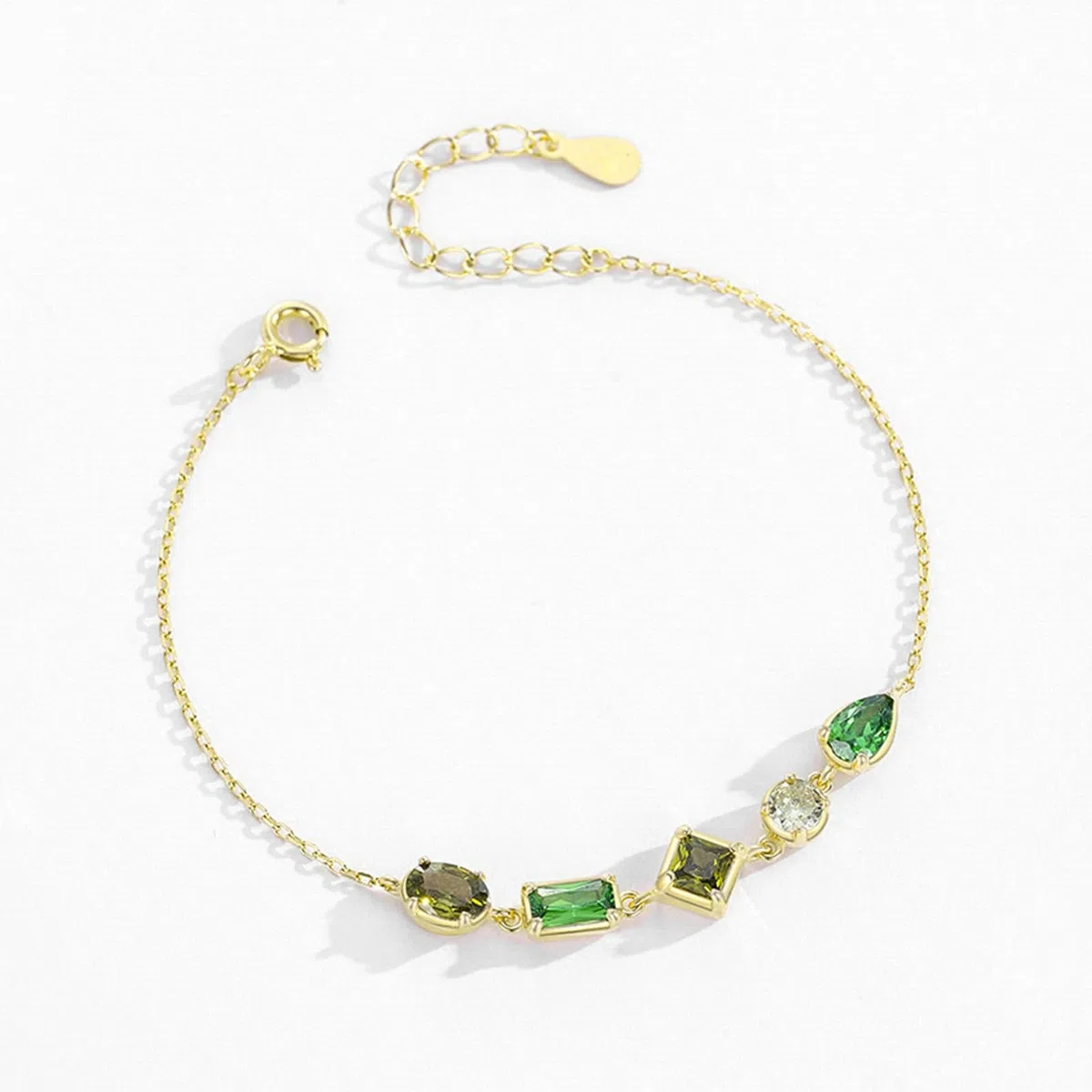 KnSam Pulsera de oro real para mujer, oro amarillo Au 375/585/750, pulseras clásicas con peridoto verde corte rectangular, brazaletes de laboratorio creado en esmeralda de 9 K/14 K/18 K oro