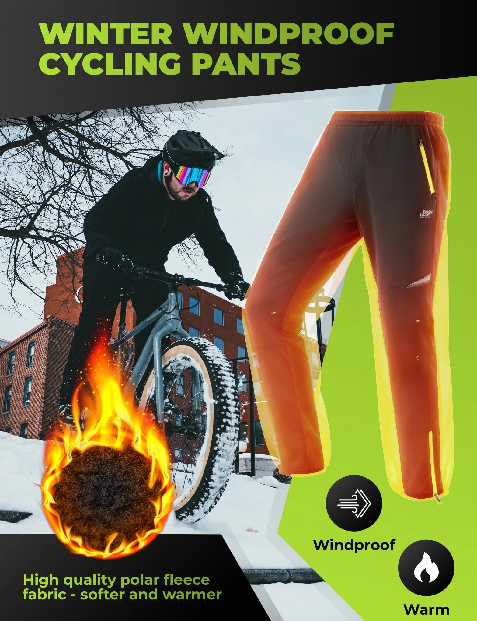 ROCKBROS Pantalón Ciclismo Hombre Invierno Polar Abrigo a Prueba de Viento Térmico