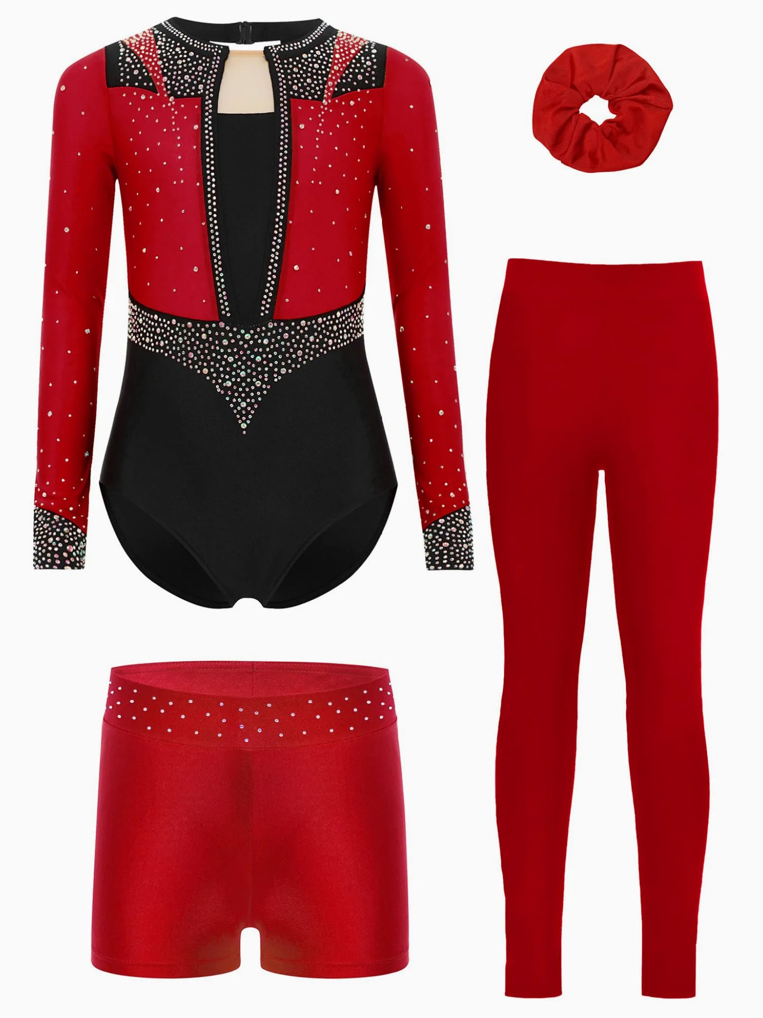 Piezas Traje Gimnasia Niñas Con Brillo Traje Entrenamiento Camiseta Manga Larga Patinaje Artístico Mono Baile borgoña 13-14 años