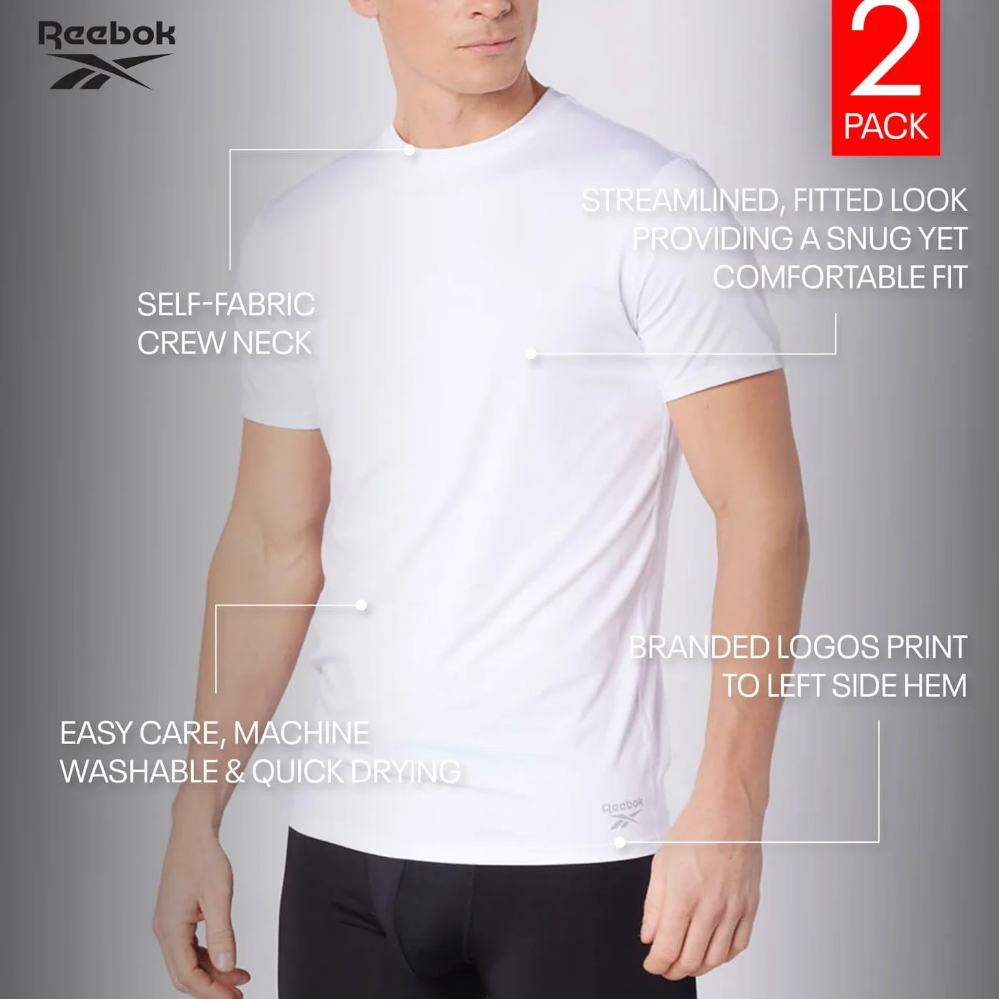 Reebok Clancy Camiseta Hombre (Pack de 2)