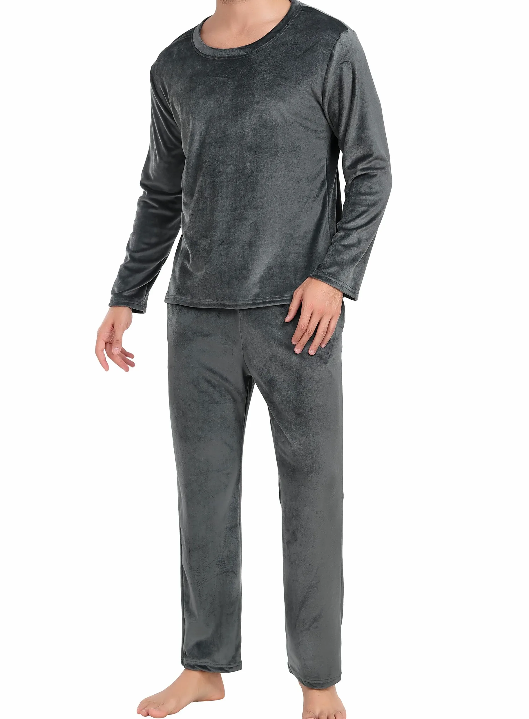 Lovasy Pijama Hombre Invierno Terciopelo Polar Conjunto Mangas Largas Cálida Pijamas con Bolsillos