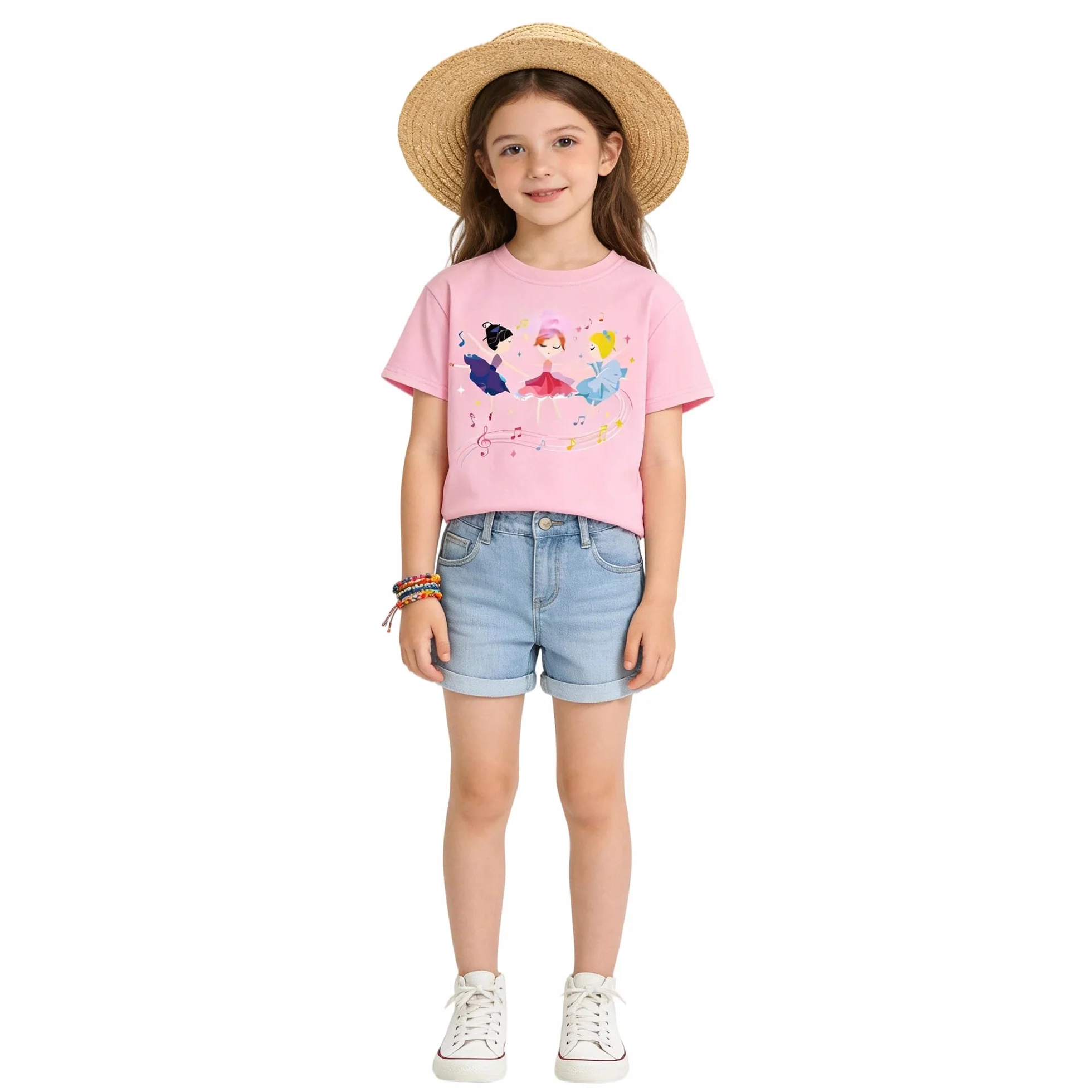 Camisetas de Manga Corta Niñas, Camiseta Algodon para Niña de Verano, Cuello Redondo T-Shirts Moda Informal Tops para Niños 3-8 Años