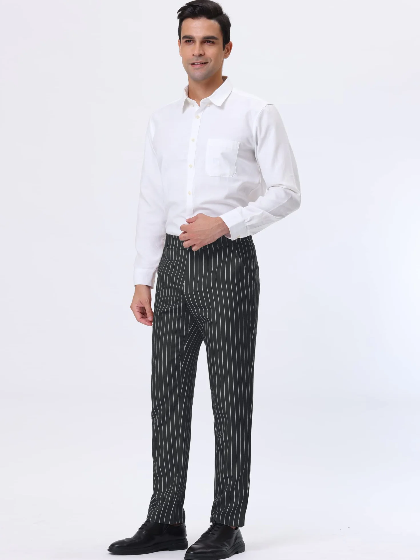 Lars Amadeus Pantalones de vestir a rayas para hombre, ajuste recto, bloque de color, pantalones de traje de trabajo para oficina